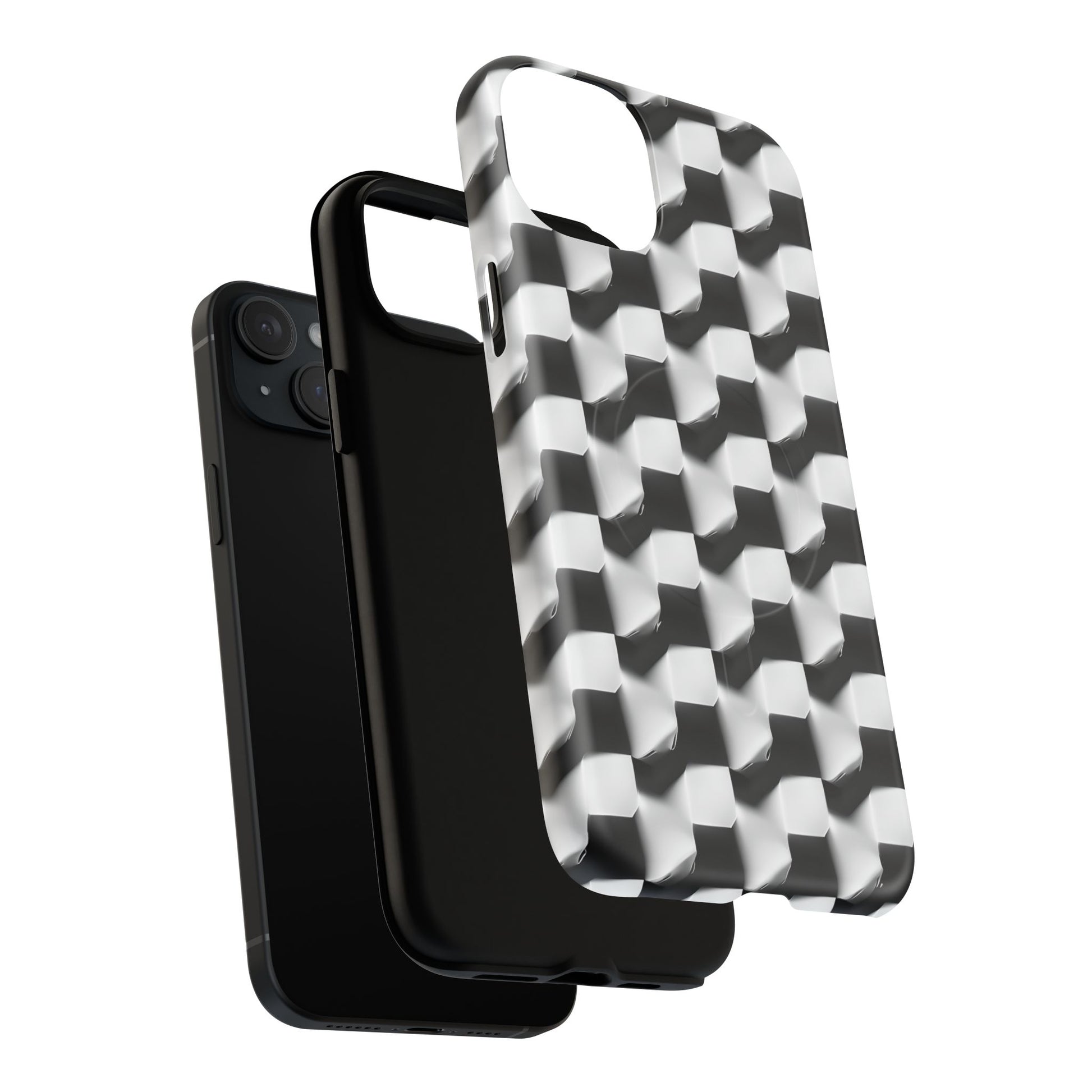 Monochrome Grid - iPhone 15 Plus MagSafe Phone Case - Bold, Modern Black & White Design