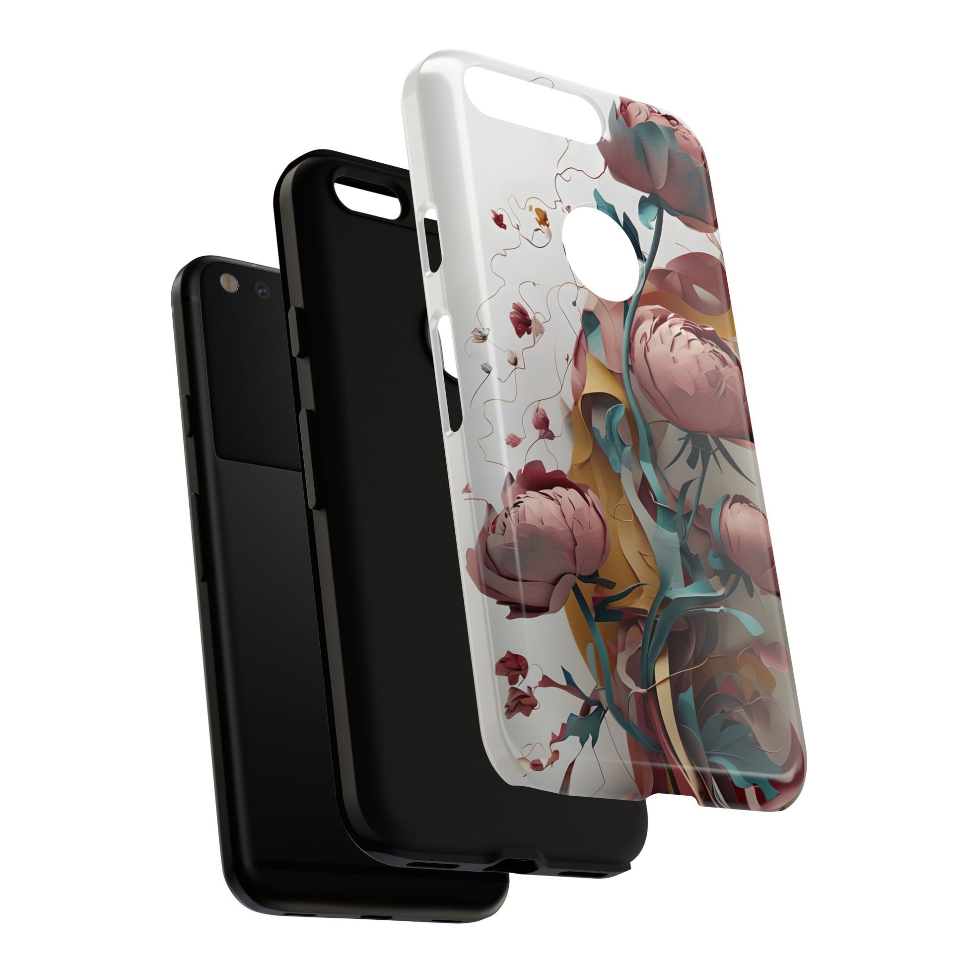 Blushing Peony Veil - Elegant Painterly Floral Google Pixel Tough Phone Case - Soft Blush & Teal Peony Design