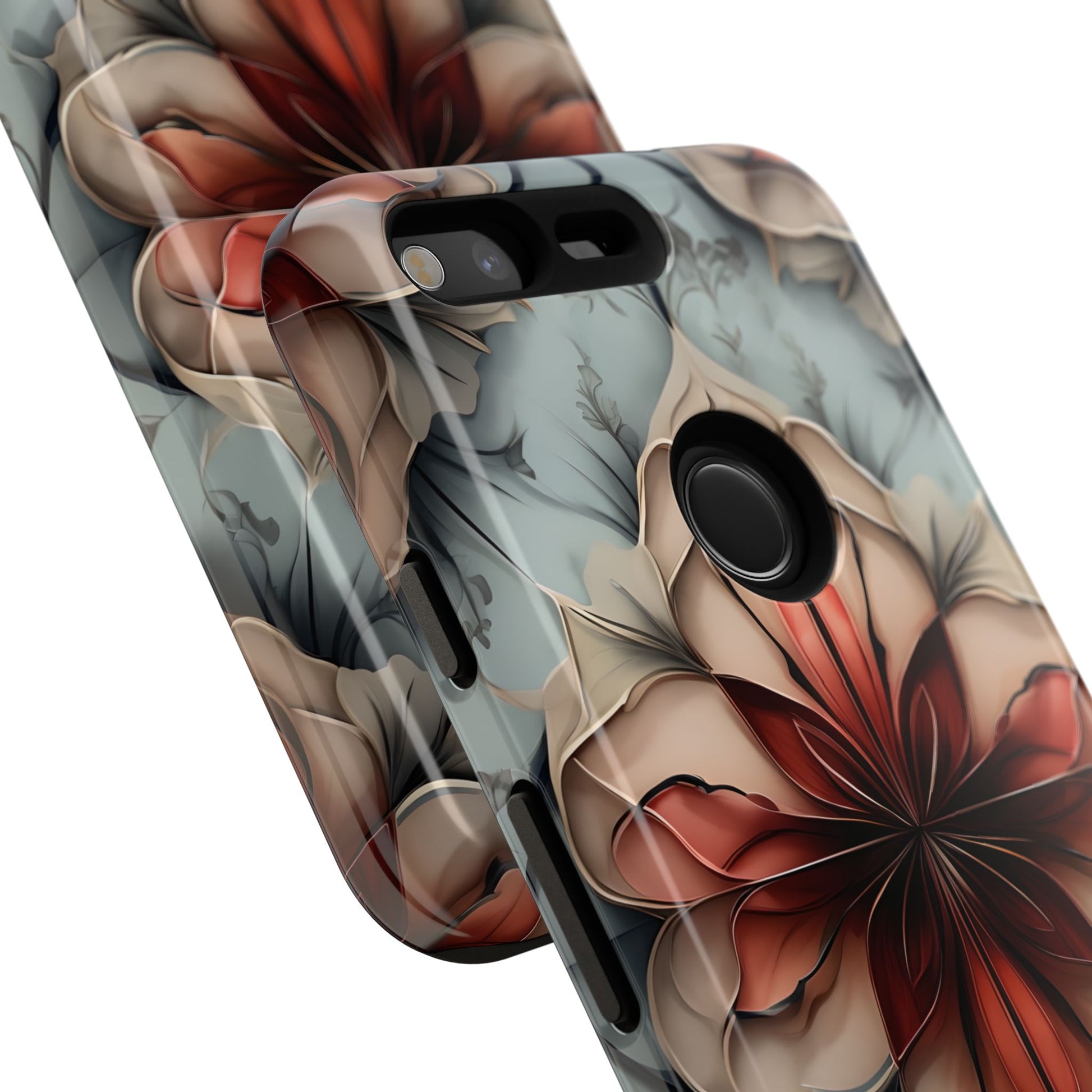 Ember Bloom - Kaleidoscope Collection Artistic Floral - Google Pixel Tough Phone Case - Fiery Symmetrical Design