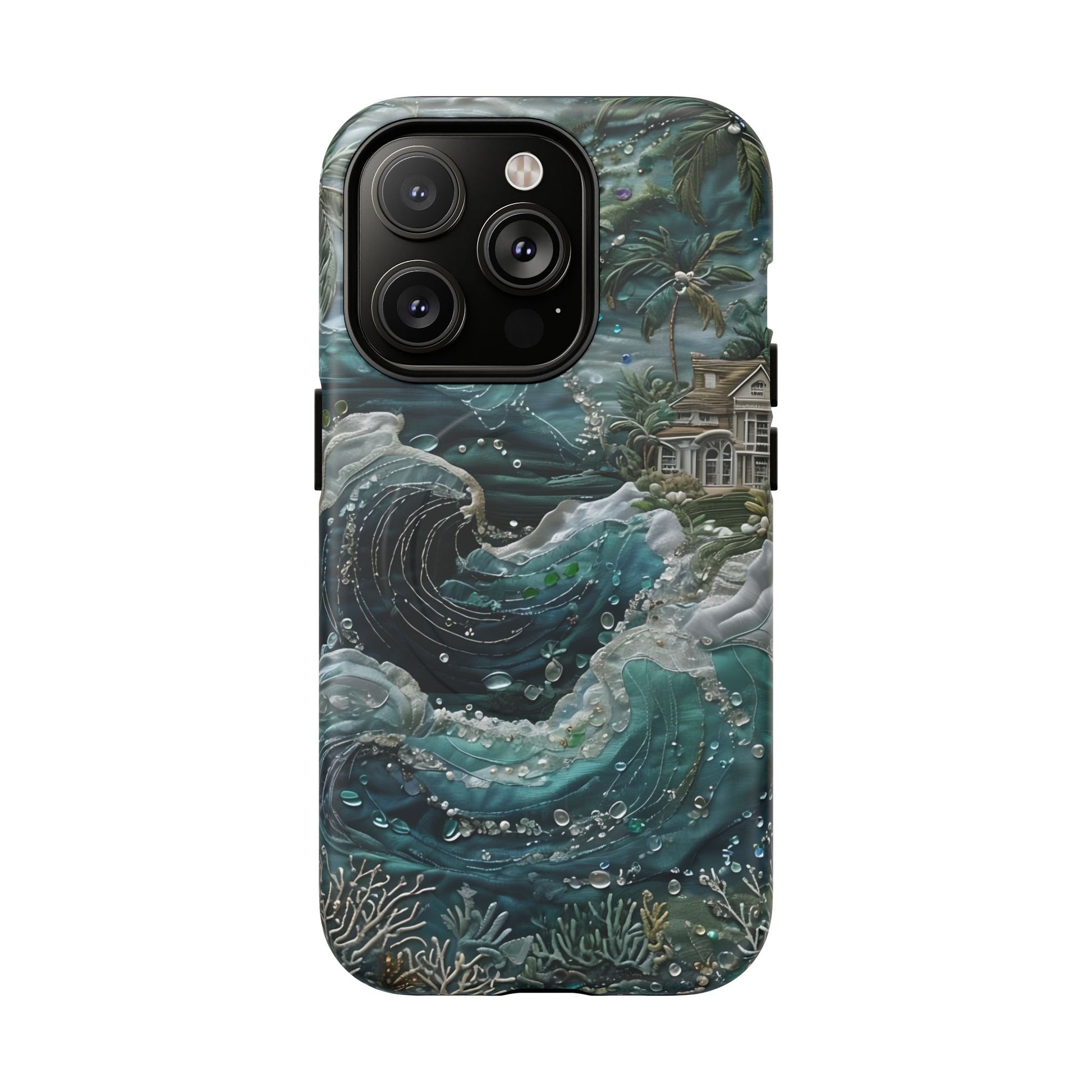 Tropical Midnight Wave - Artistic Ocean iPhone 14 Pro MagSafe Phone Case - Dramatic Blue Wave Design