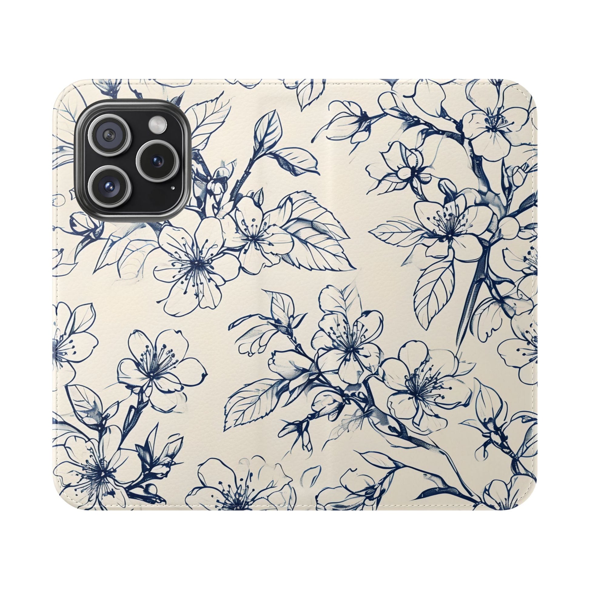 Blossom Sketch - Minimalist Floral Flip Phone Case for iPhone 15 Pro