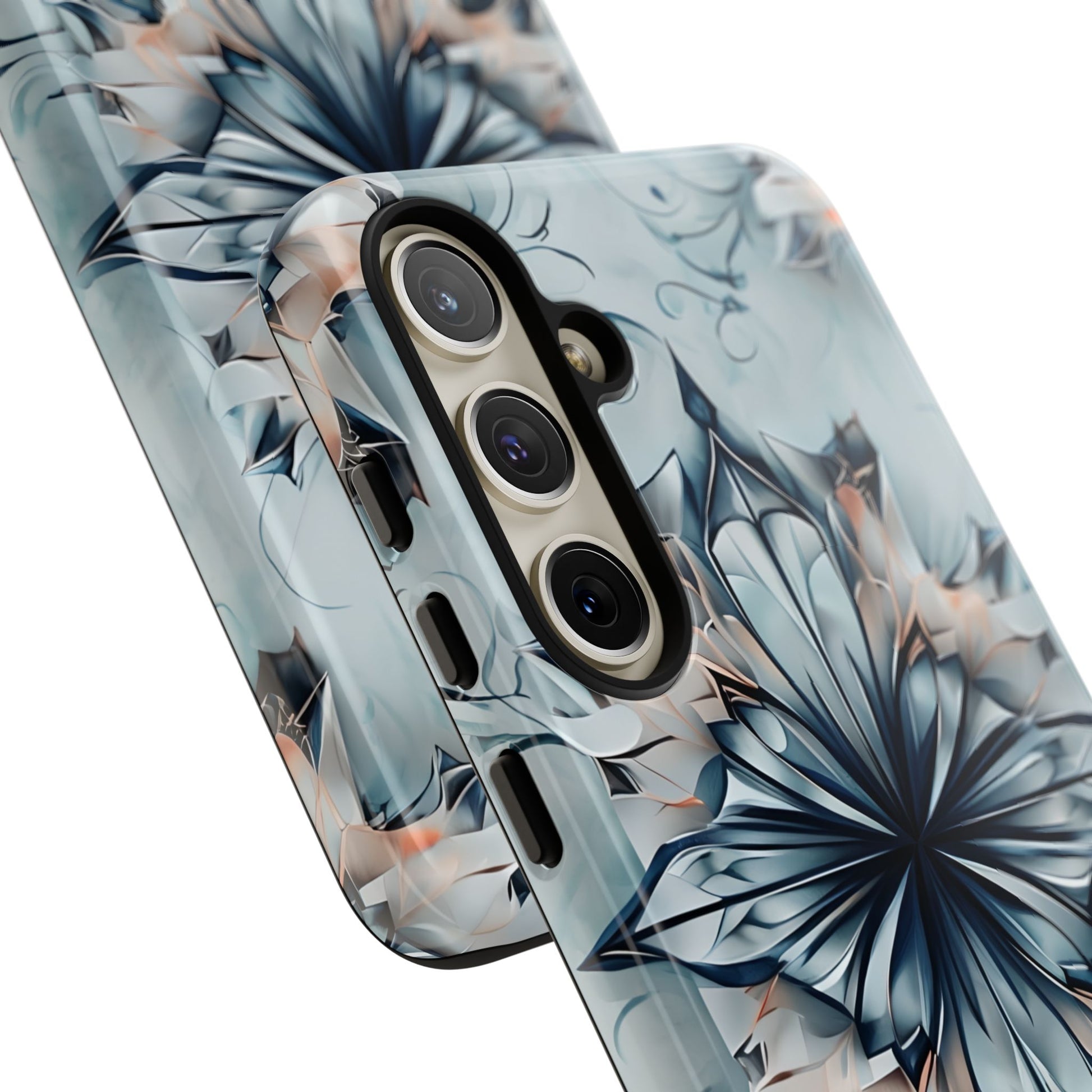 Indigo Mirage - Artistic Kaleidoscope Collection Artistic Floral - Samsung Galaxy S24 Plus Tough Phone Case - Bold Indigo Symmetrical Design