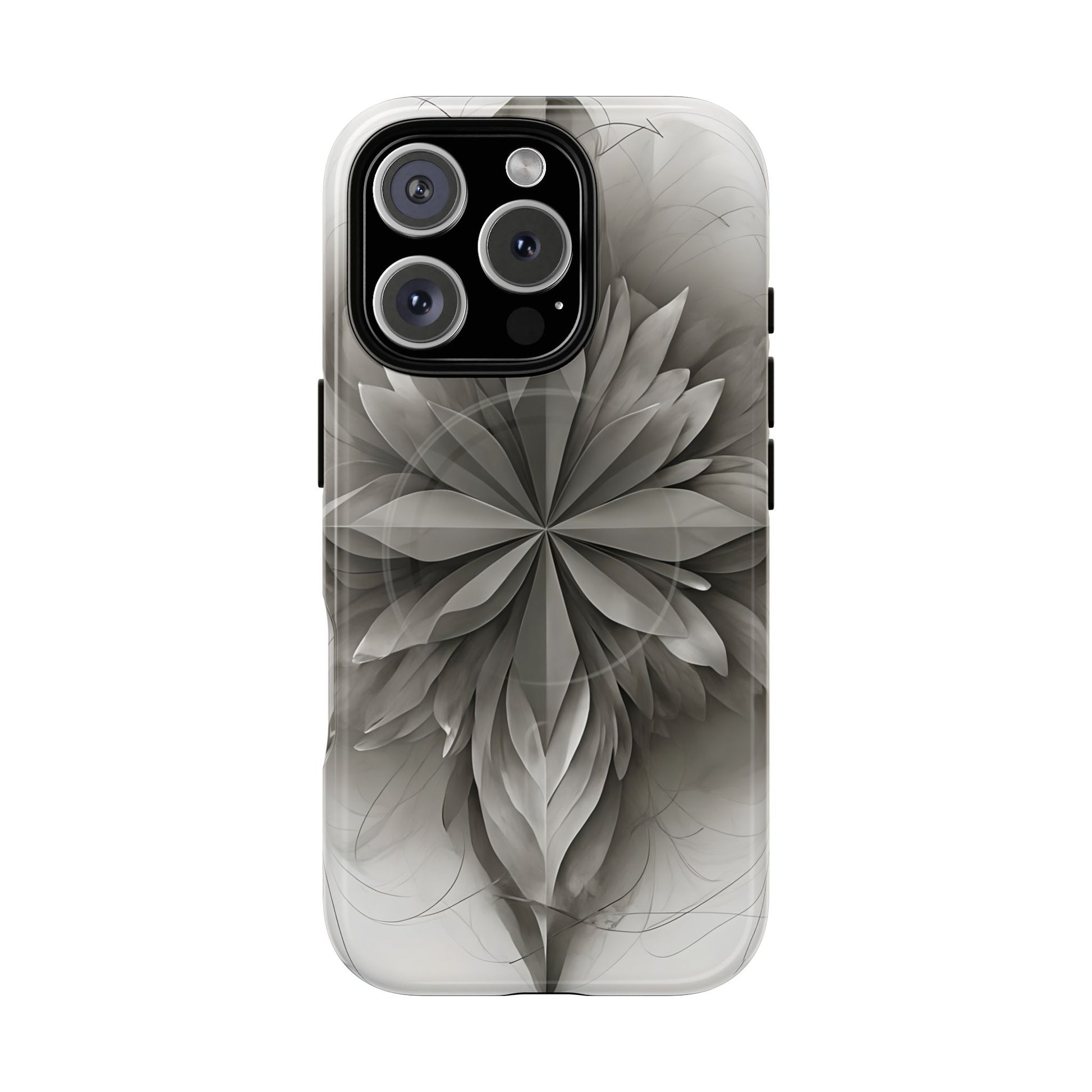 Silver Lotus - Elegant Monochrome Floral iPhone 16 Pro MagSafe Phone Case - Modern Lotus Design