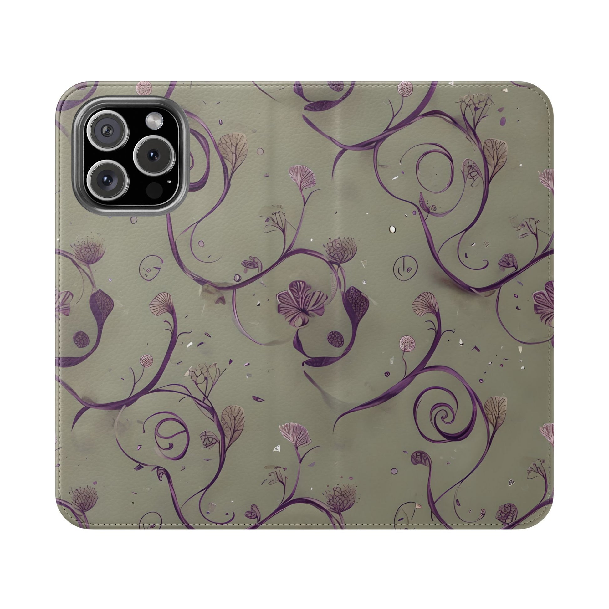 Twilight Thistle Bloom Wallet Phone Case - Elegant Purple Floral Vine Flip Cover for iPhone 16 Pro Max