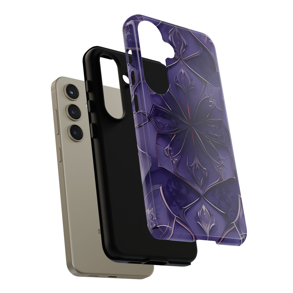 Violet Nebula - Kaleidoscope Collection Artistic Floral Burst - Samsung Galaxy S24 Tough Phone Case - Bold Purple Symmetrical Design