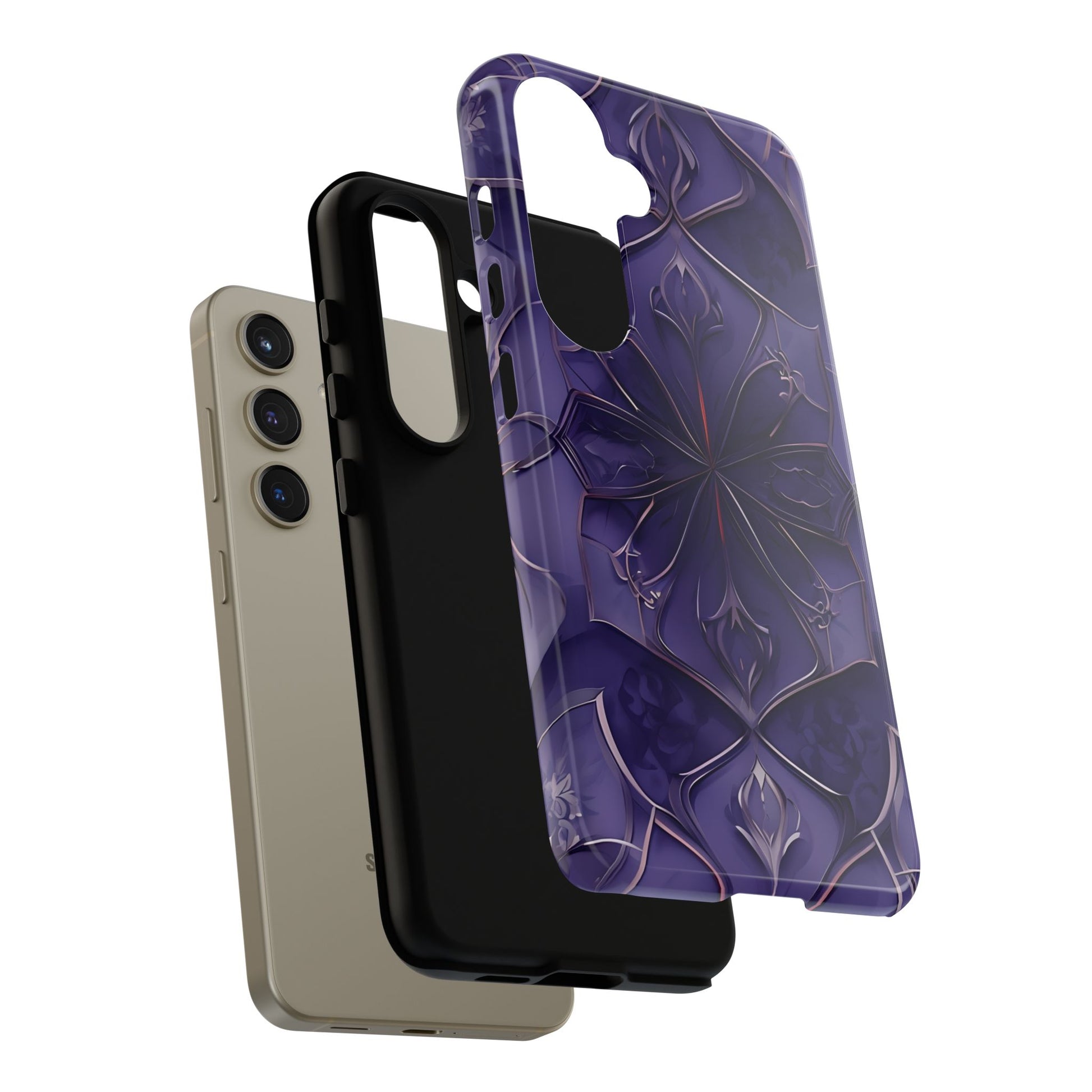 Violet Nebula - Kaleidoscope Collection Artistic Floral Burst - Samsung Galaxy S24 Tough Phone Case - Bold Purple Symmetrical Design