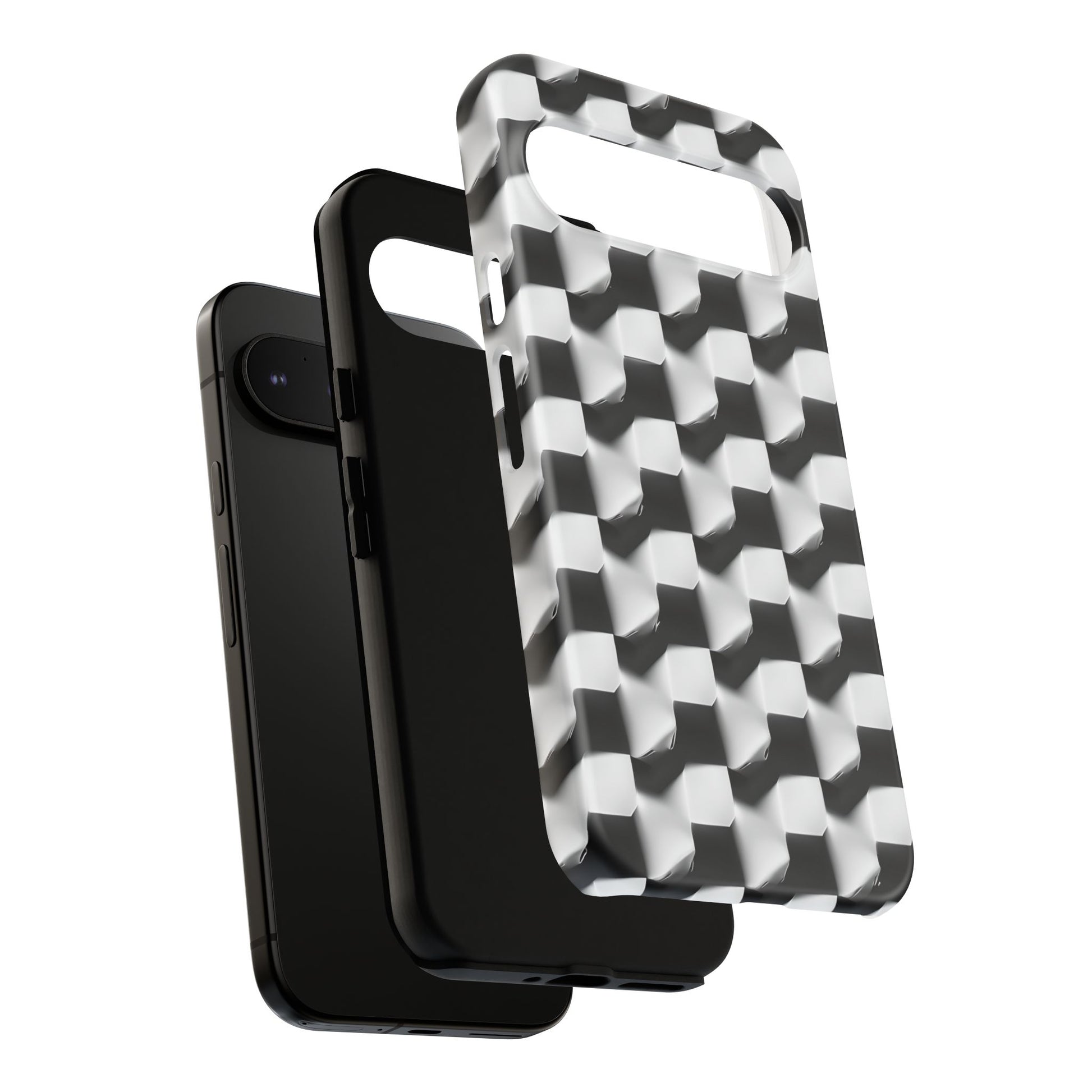 Monochrome Grid Tough Case for Google Pixel 9 Pro XL - Classic Checkerboard, Black & White, Minimalist Trend