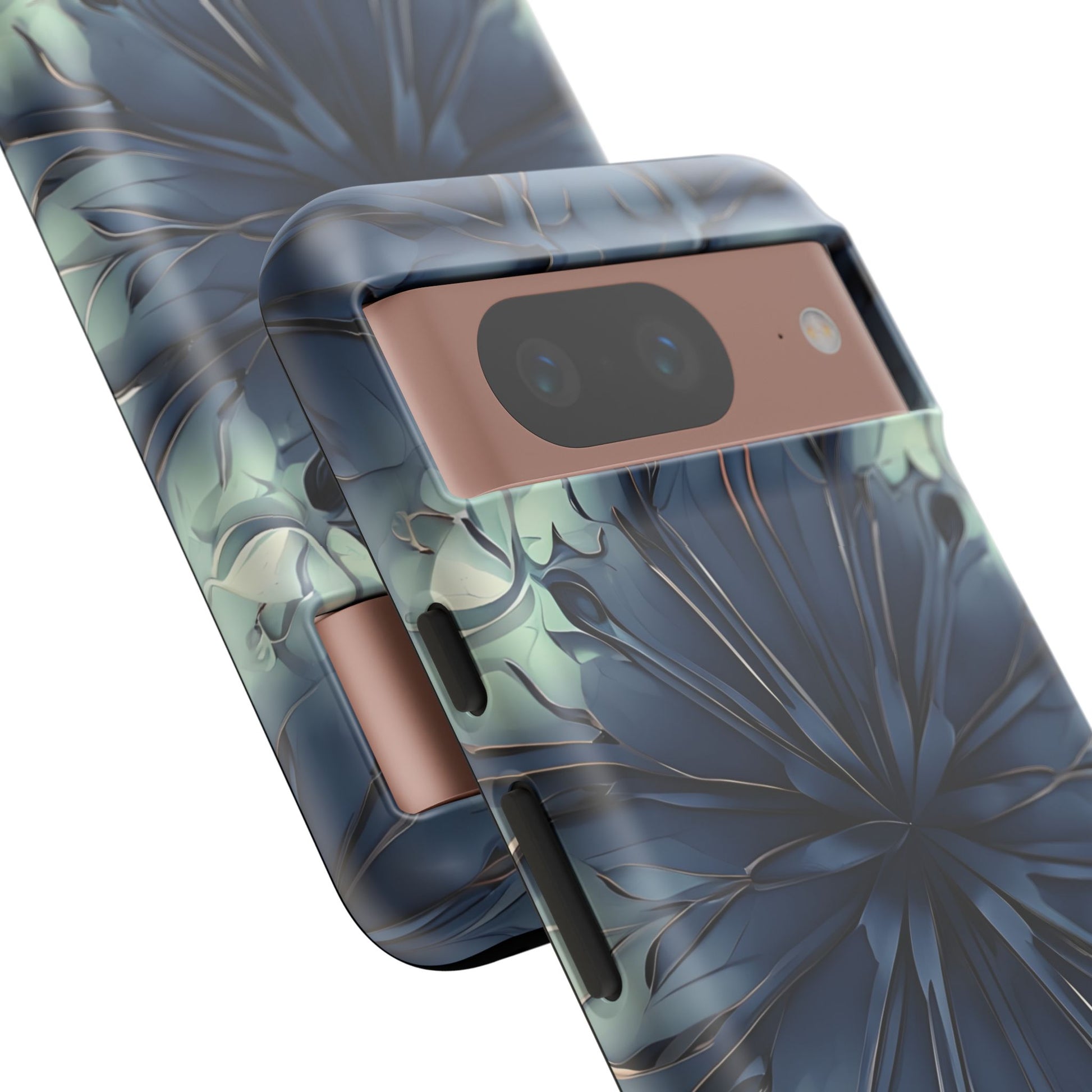 Indigo Mosaic - Artistic Kaleidoscope Collection Artistic Floral - Google Pixel 8 Tough Phone Case - Bold Blue Symmetrical Design