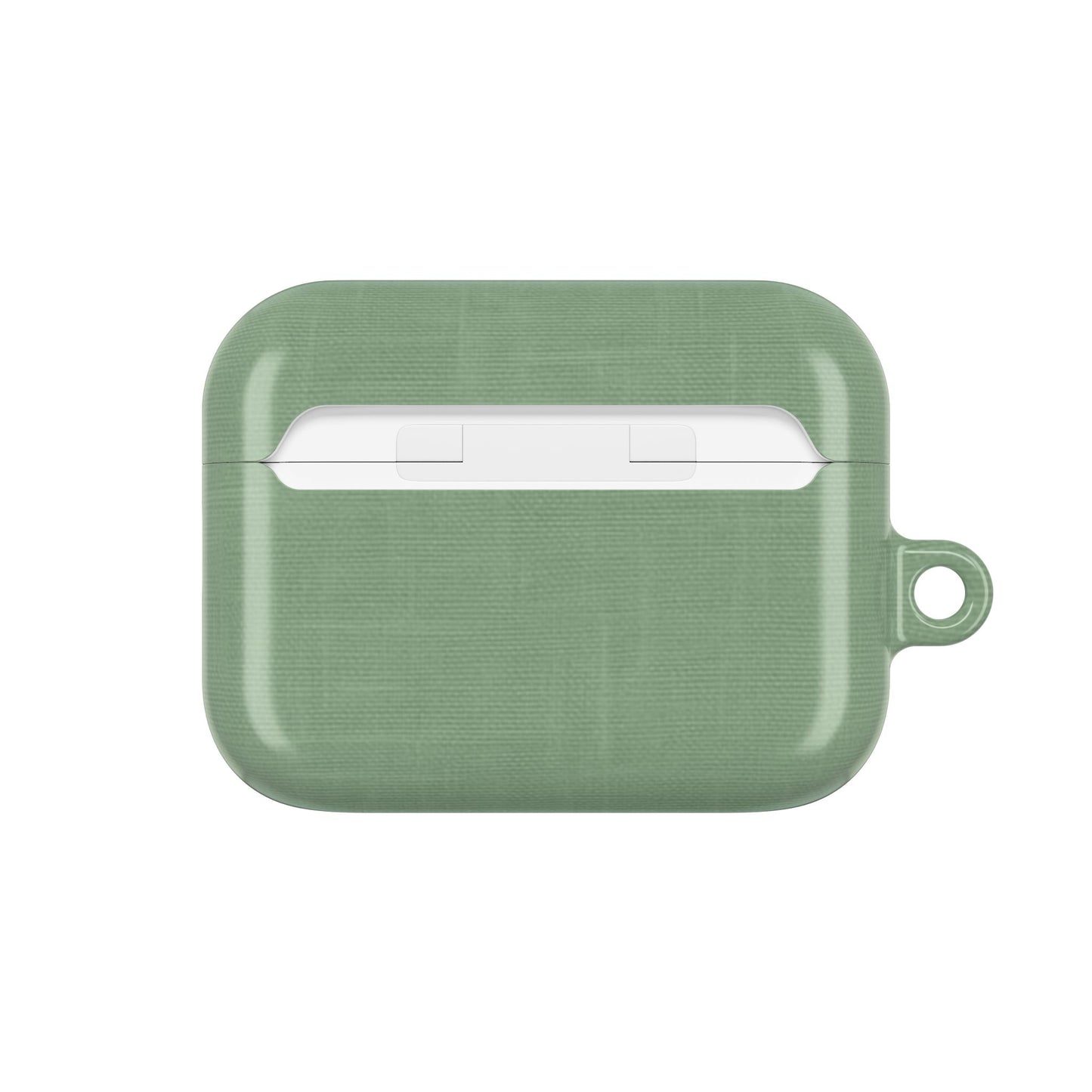 Sage Linen AirPods case back view showing subtle linen fabric texture