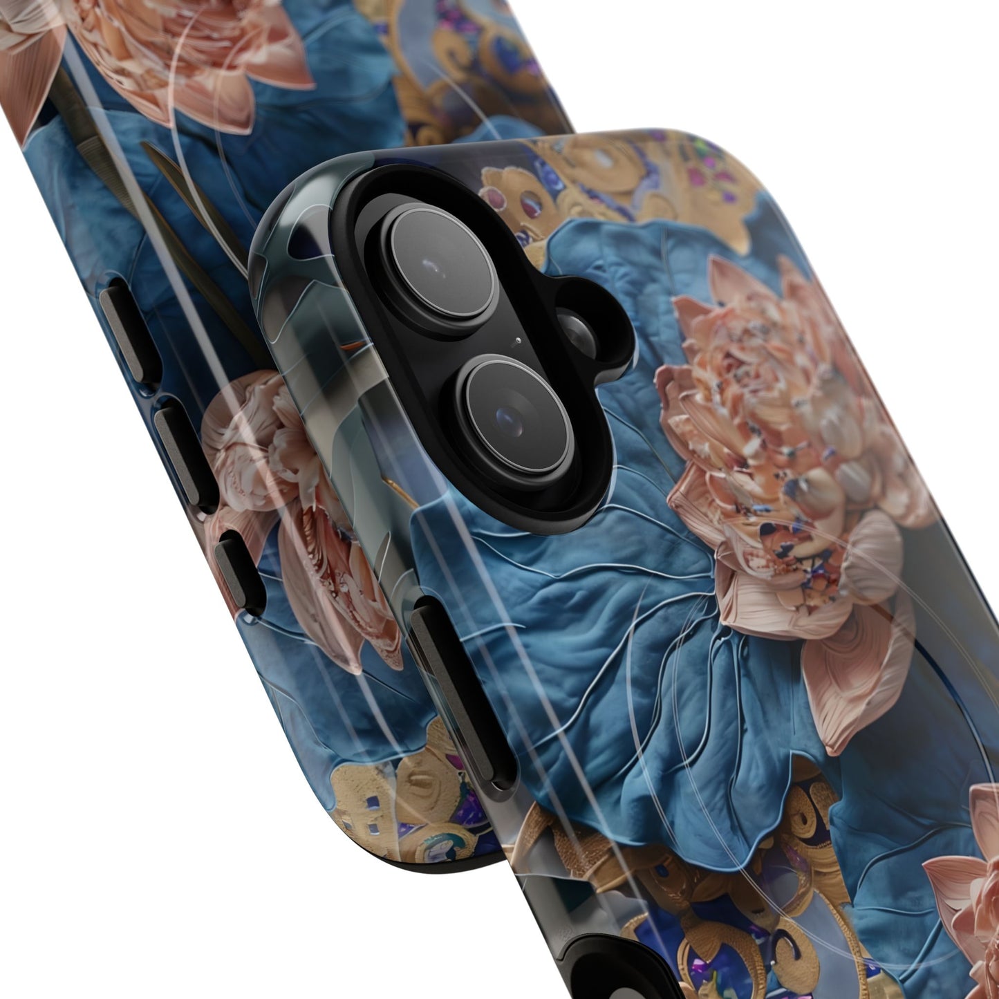 Peony Midnight Tapestry - iPhone Case- MagSafe Compatible - Elegant Blue & Blush Artful Phone Cover