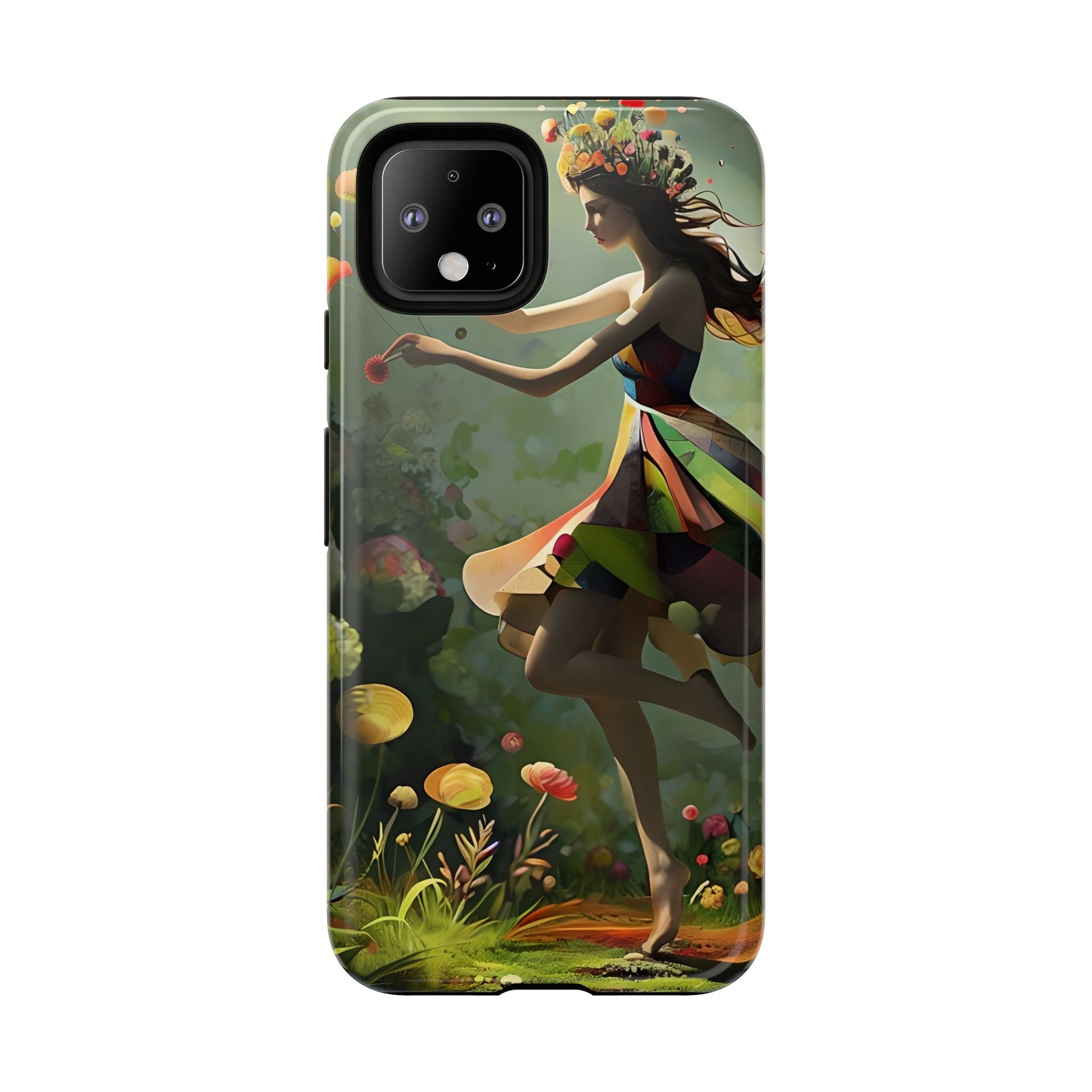 Dancing Wildflower Muse Google Pixel 4 Tough Case - Artistic Floral Fantasy Cover - Whimsical Nature-Inspired Protective Accessory