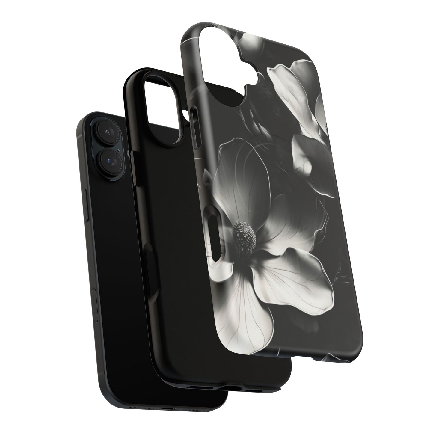 Monochrome Magnolia - Elegant Black & White Floral iPhone MagSafe Phone Case - Artistic Magnolia Design