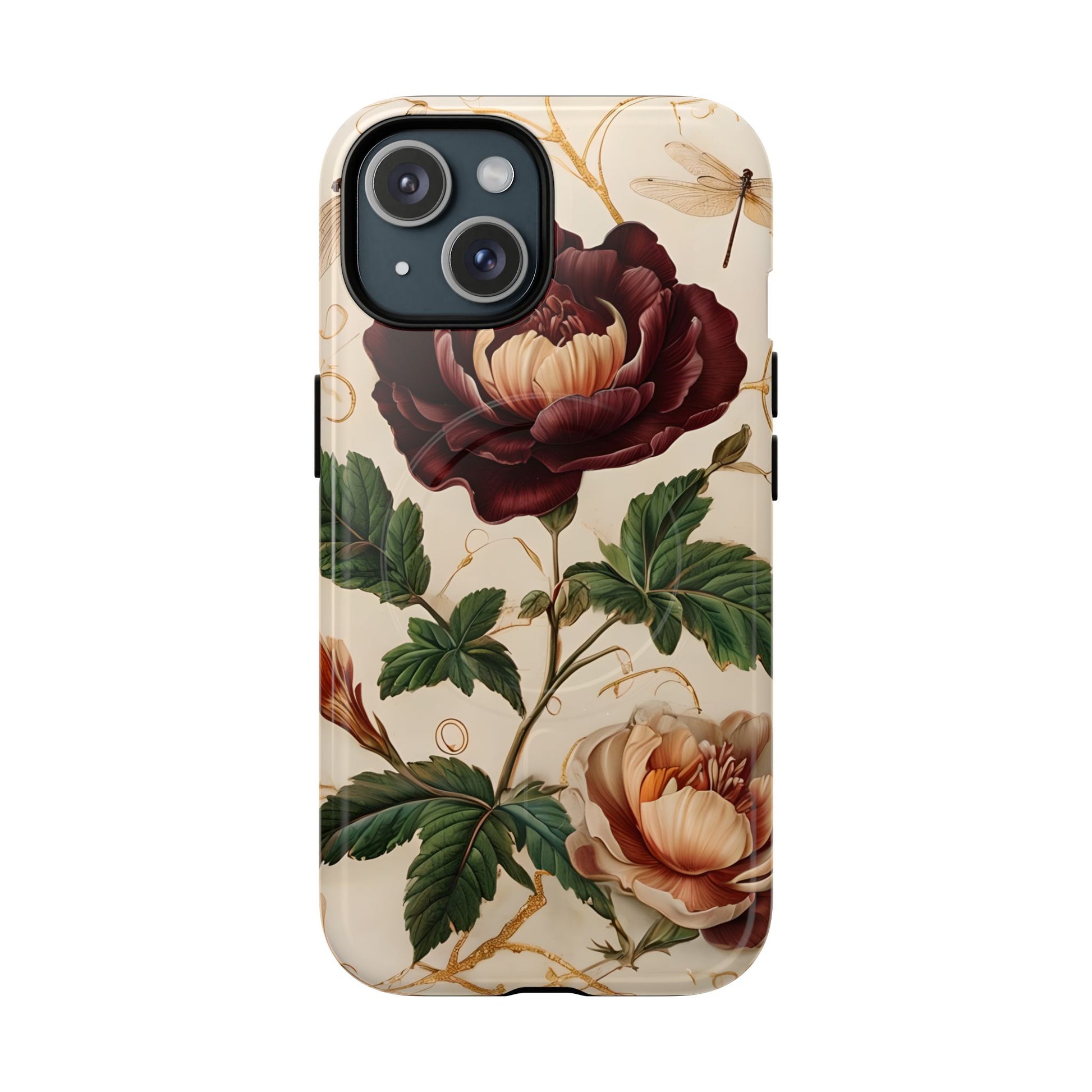 Vintage Burgundy Rose - Elegant Floral iPhone 15 Phone Case - Classic Painterly Rose Design