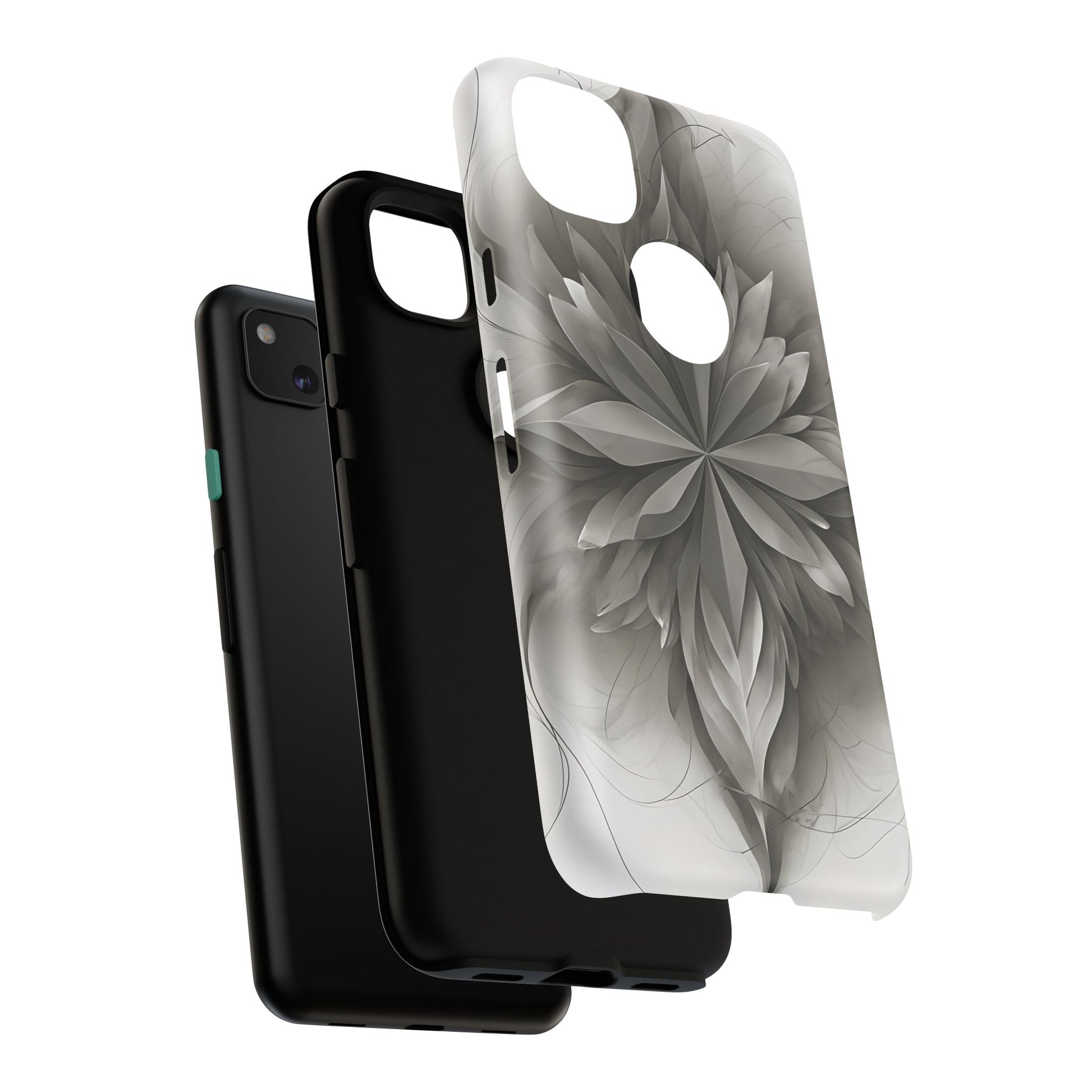 Silver Lotus - Elegant Monochrome Floral Google Pixel 4a Tough Phone Case - Modern Lotus Design