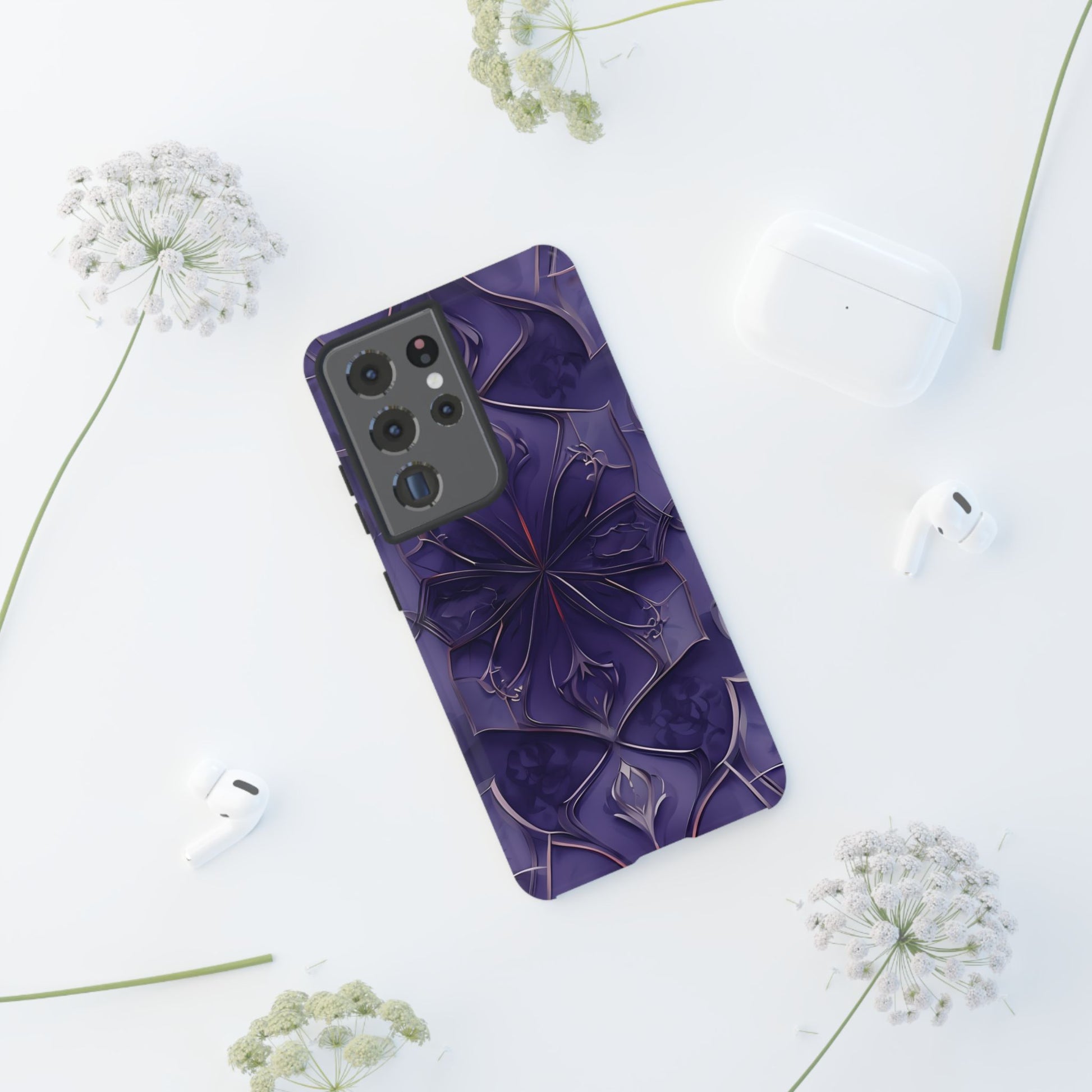 Violet Nebula - Kaleidoscope Collection Artistic Floral Burst - Samsung Galaxy S21 Ultra Tough Phone Case - Bold Purple Symmetrical Design