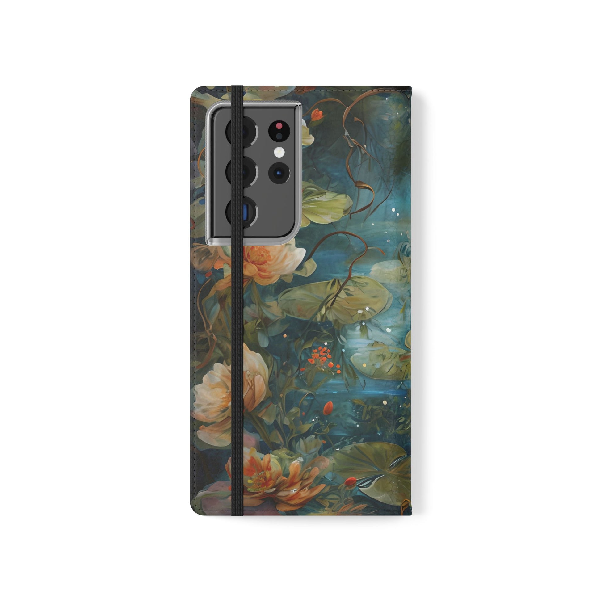 Waterlily Nocturne Samsung Galaxy S21 Ultra Wallet Case - Elegant Floral Flip Cover, Vintage Botanical Phone Folio