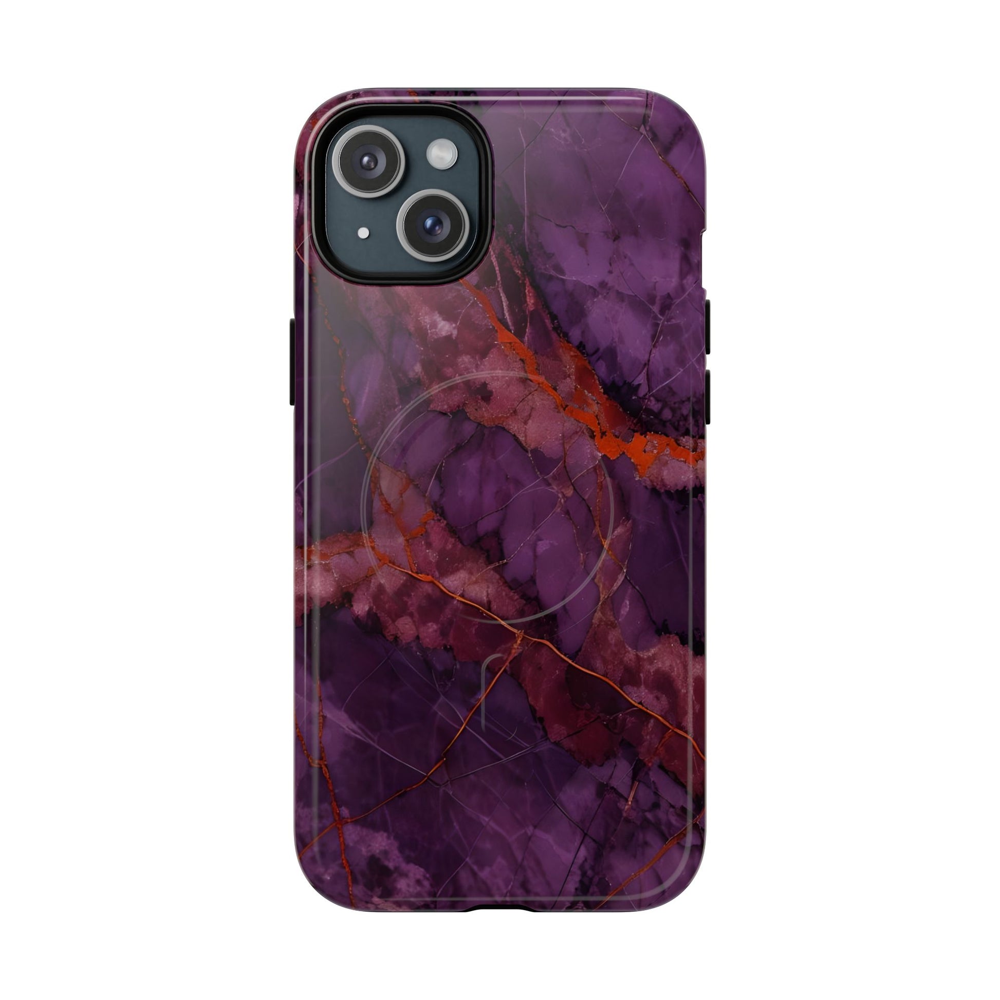 Amethyst Current - Kaleidoscope Collection Artistic Floral Burst - iPhone 15 Plus MagSafe Phone Case - Bold Purple Symmetrical Design