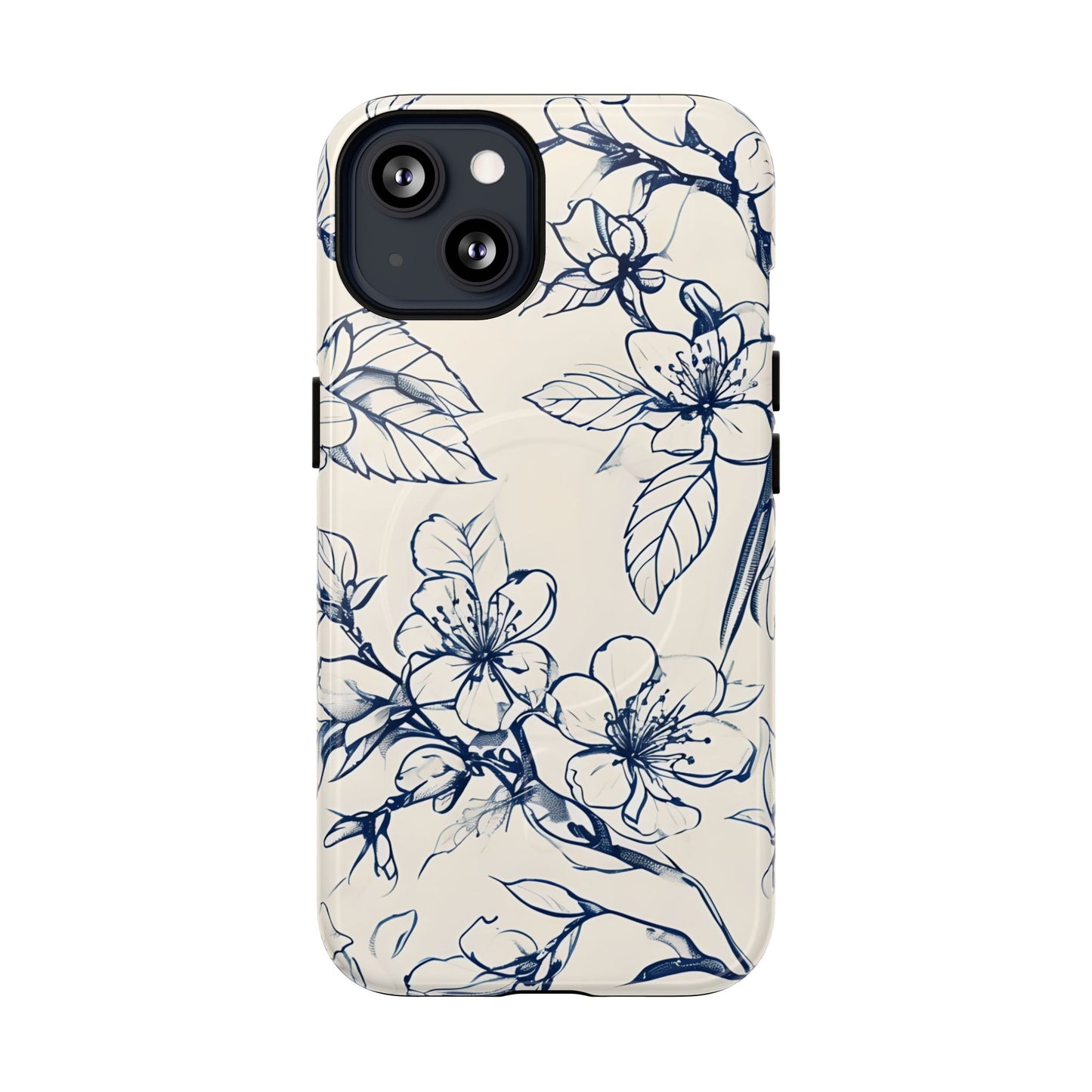 Blossom Sketch - Artistic Blue Floral - iPhone MagSafe Phone Case - Botanical Design