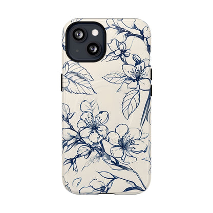 Blossom Sketch - Artistic Blue Floral - iPhone MagSafe Phone Case - Botanical Design