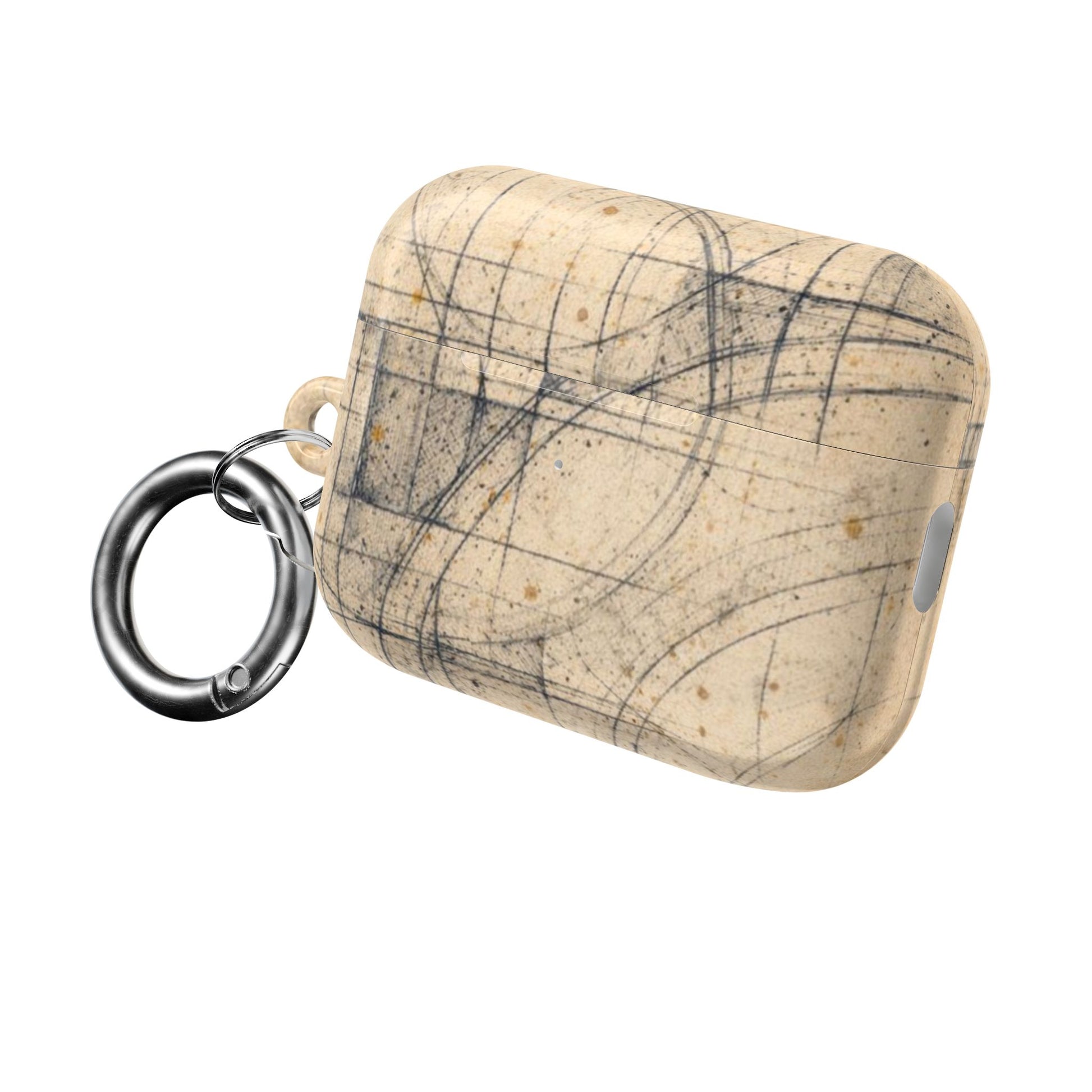 Architectural Parchment Blueprint AirPods protective case with vintage blueprint design and carabiner clip