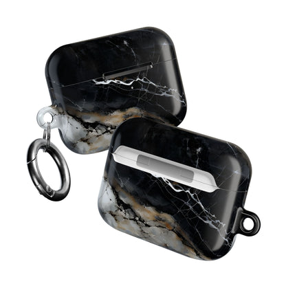 Two Obsidian Vein AirPods cases angled view showing black marble artwork on both sides