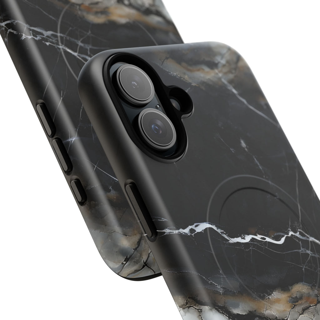 Obsidian Vein iPhone 16 Plus MagSafe Phone Case -Black Neutral Marble Design