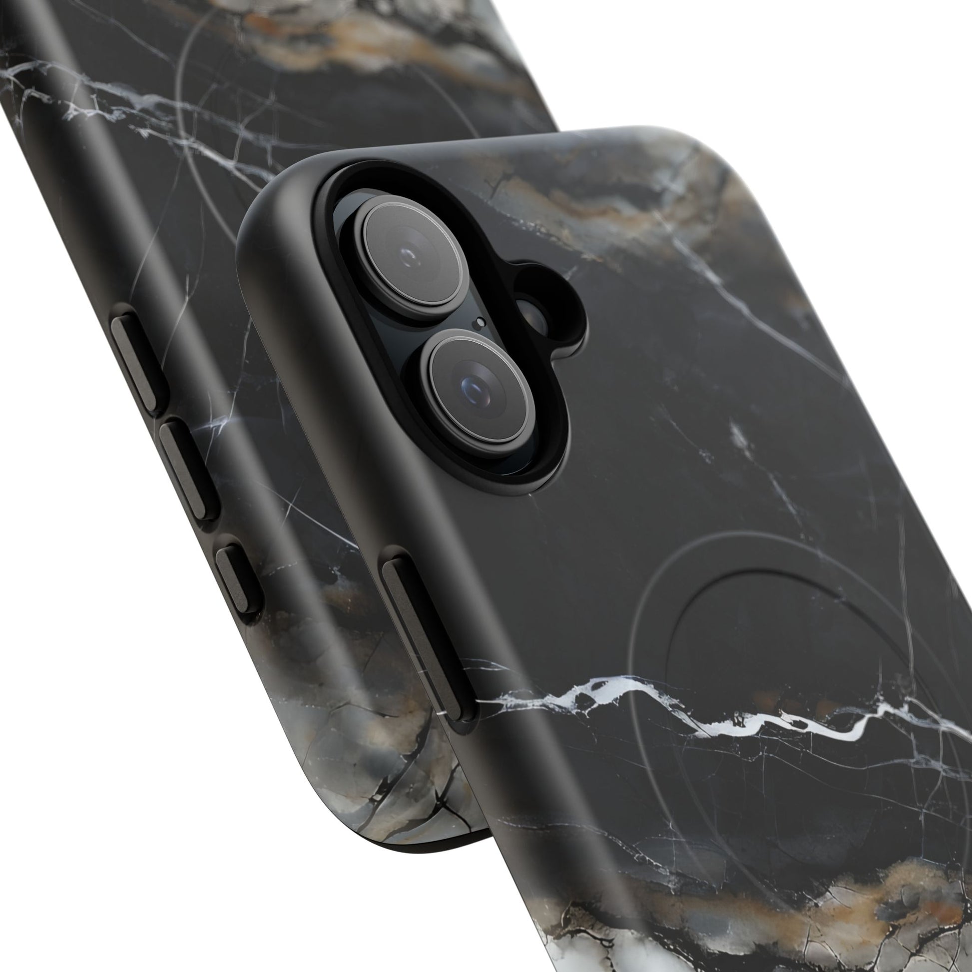 Obsidian Vein iPhone 16 Plus MagSafe Phone Case -Black Neutral Marble Design