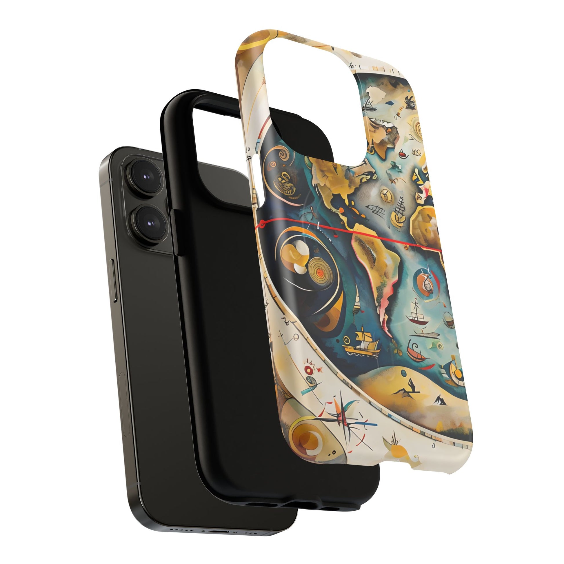 Celestial Map iPhone 14 Pro MagSafe Phone Case -Vintage Nautical World Map, Artistic Blue & Gold