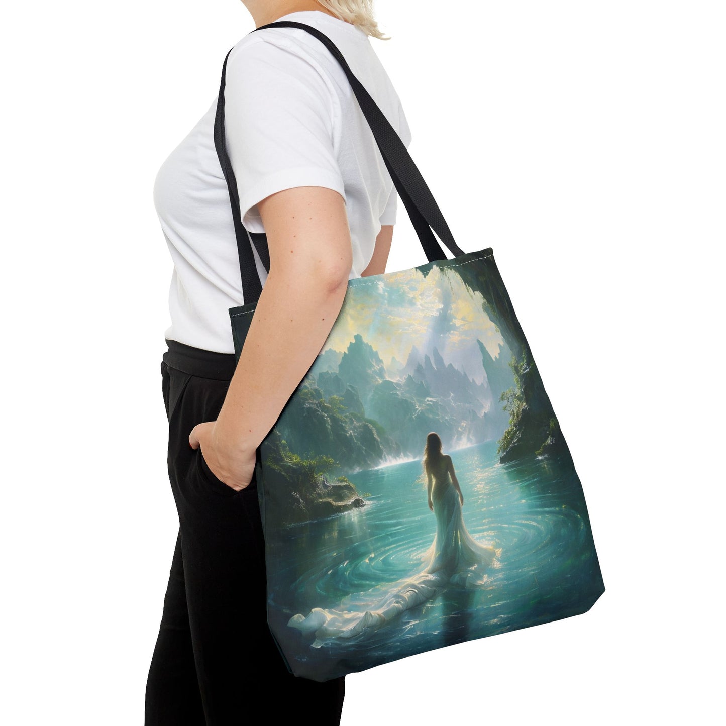 Celestial Tides Canvas Tote Bag (16x16 & 18x18) - Cozy Reading Nook Design Eco-Friendly Shopping Bag