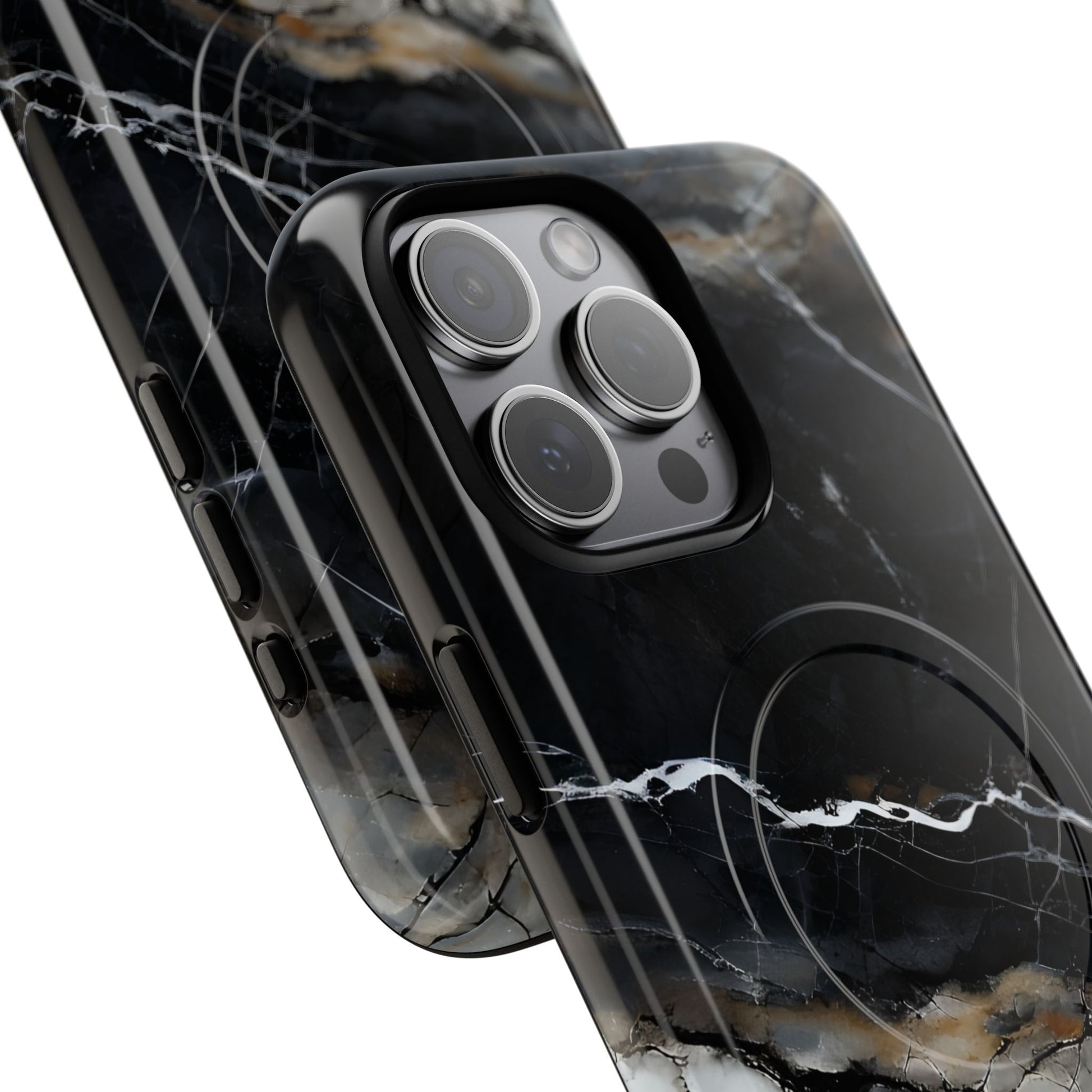 Obsidian Vein iPhone 15 Pro Max MagSafe Phone Case -Black Neutral Marble Design