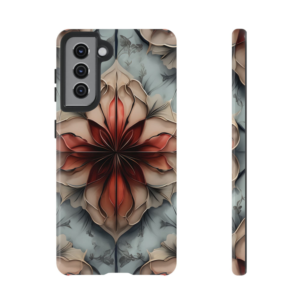 Ember Bloom - Kaleidoscope Collection Artistic Floral - Samsung Galaxy S21 Tough Phone Case - Fiery Symmetrical Design