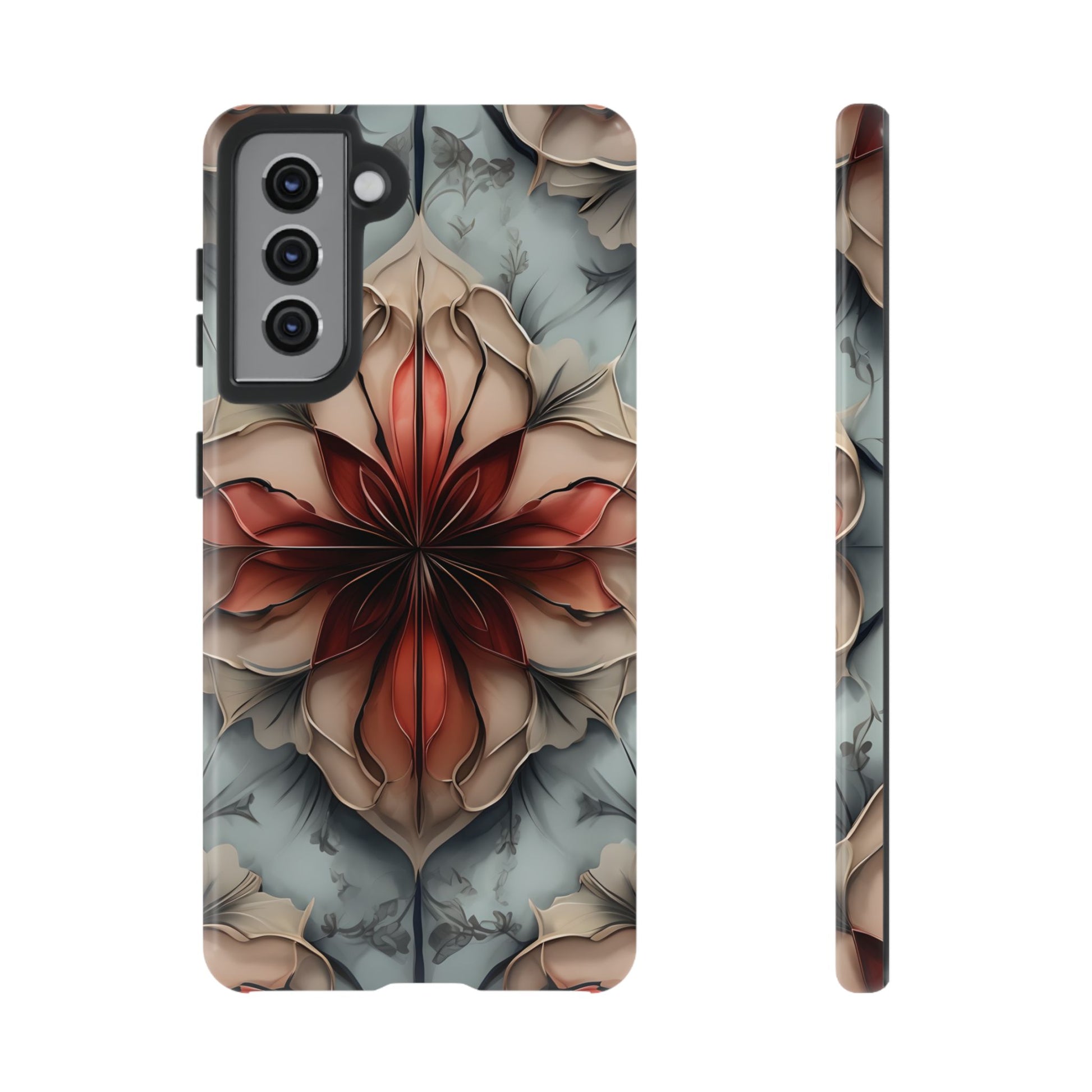 Ember Bloom - Kaleidoscope Collection Artistic Floral - Samsung Galaxy S21 Tough Phone Case - Fiery Symmetrical Design