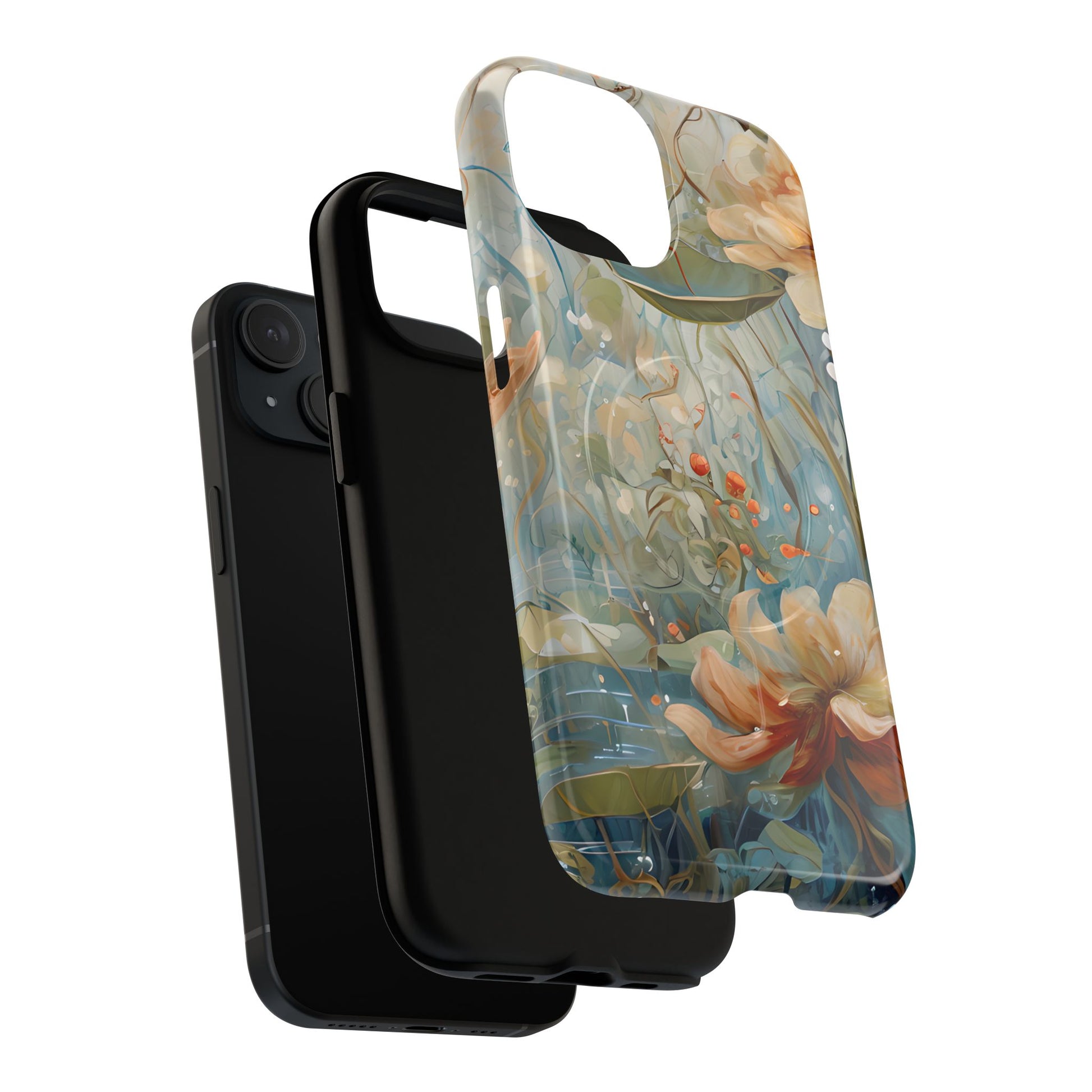 Waterlily Dreamscape - Artistic Floral iPhone 15 MagSafe Phone Case -Waterlily & Lotus Design
