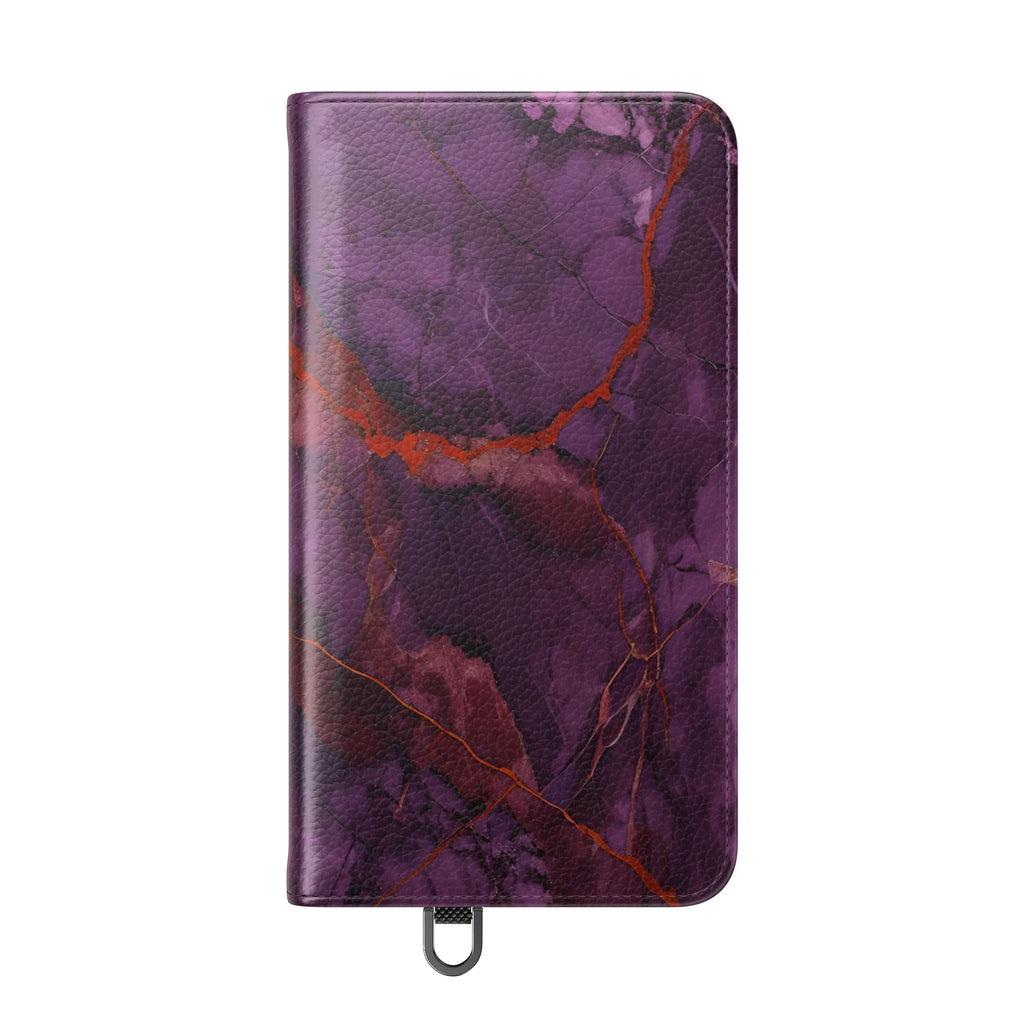 Amethyst Current Wallet Phone Case - Elegant Purple Marble Flip Cover for Samsung Galaxy S24