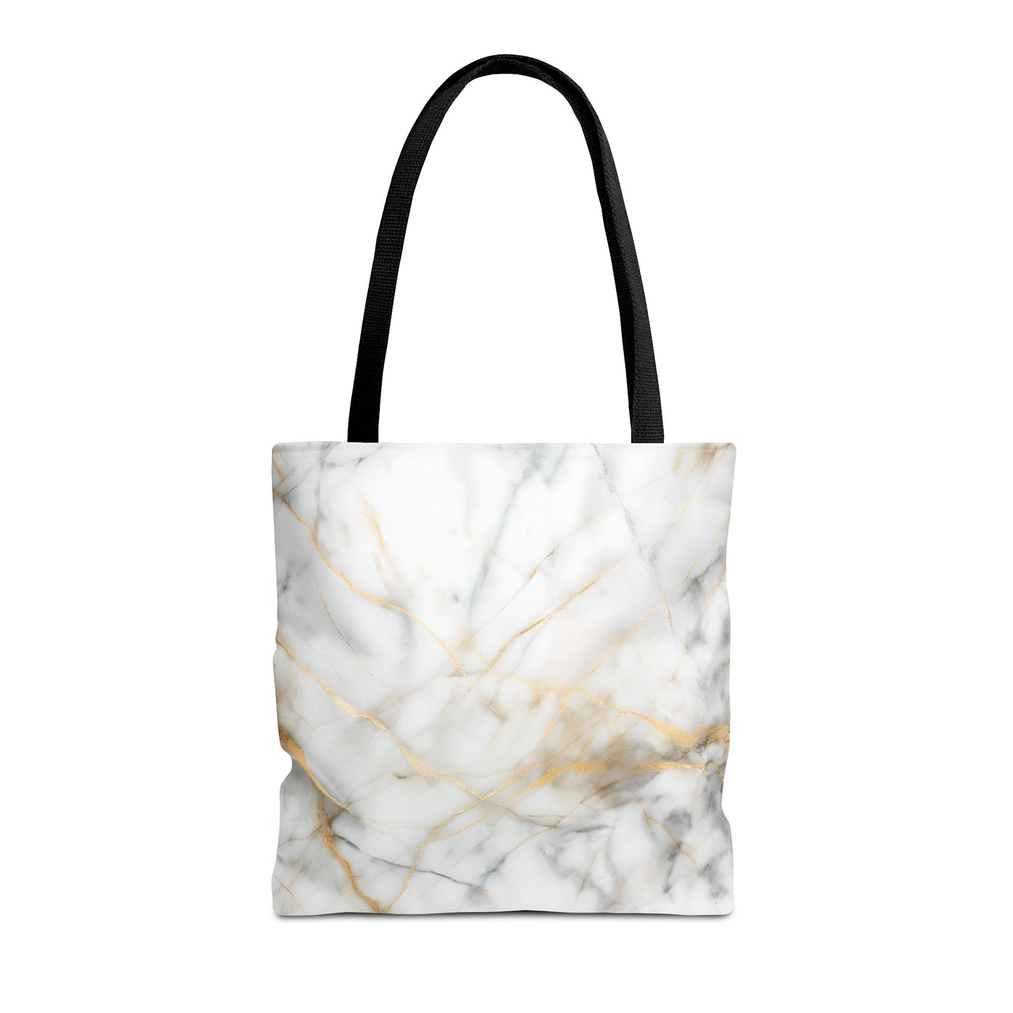 Golden Vein Marble Tote Bag (16x16 & 18x18)- Elegant White Marble with Gold Accents, Reusable & Eco-Friendly