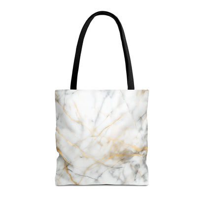 Golden Vein Marble Tote Bag (16x16 & 18x18)- Elegant White Marble with Gold Accents, Reusable & Eco-Friendly