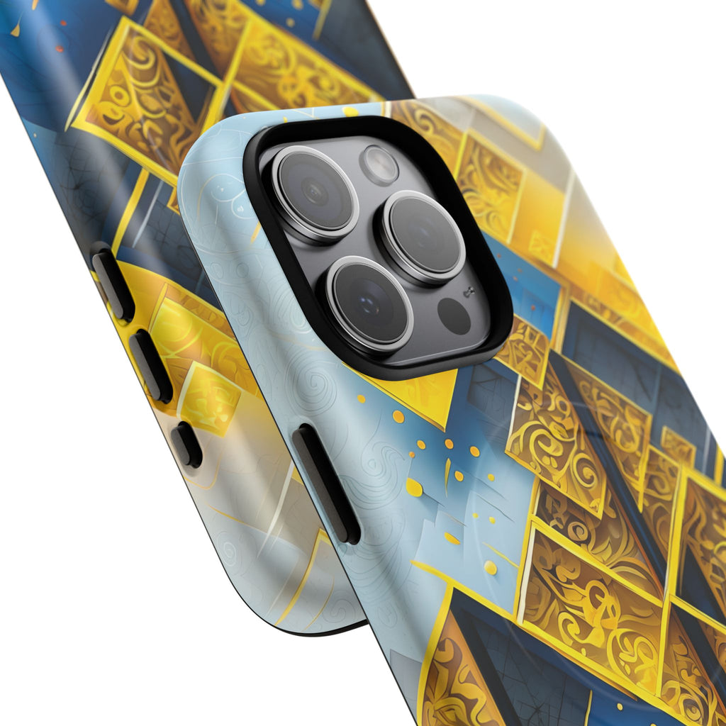 Golden Ascent Luxe Geometric iPhone 15 Pro Max - MagSafe Compatible - Elegant Abstract Gold Design