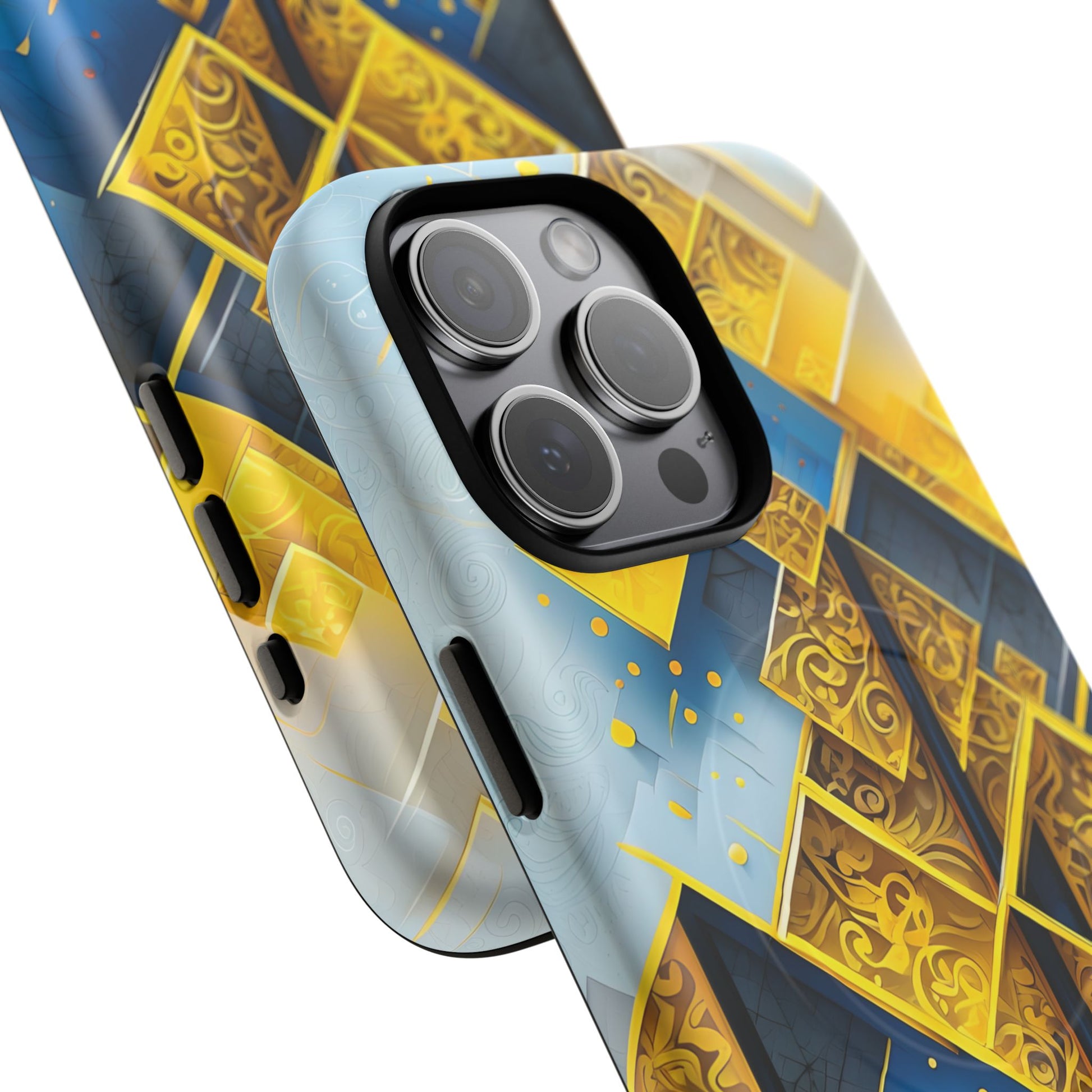 Golden Ascent Luxe Geometric iPhone 15 Pro Max - MagSafe Compatible - Elegant Abstract Gold Design