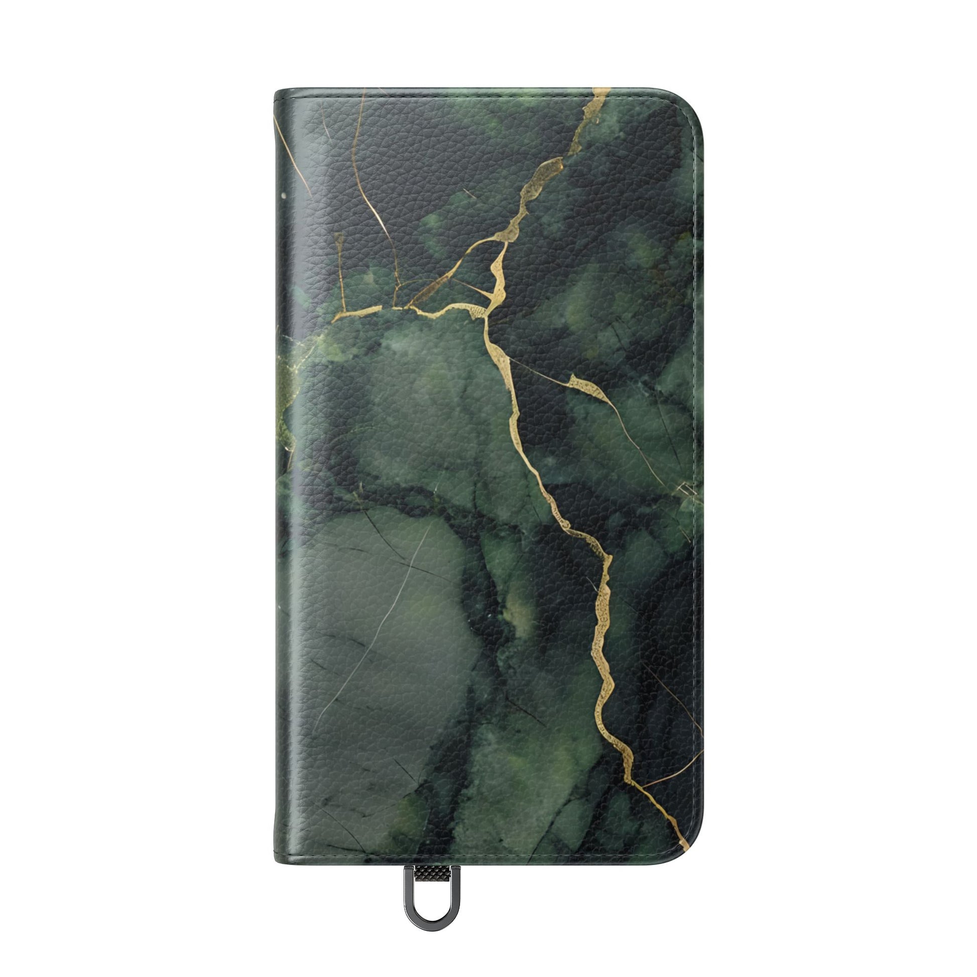 Verdant Vein - Flip Phone Case for Samsung Galaxy S24 - Green and Gold Marble Design