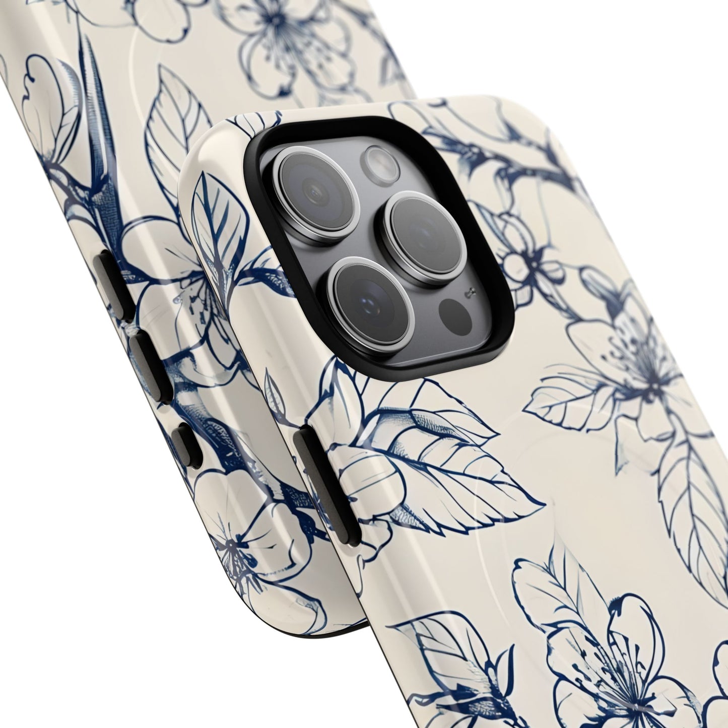 Blossom Sketch - Artistic Blue Floral - iPhone MagSafe Phone Case - Botanical Design