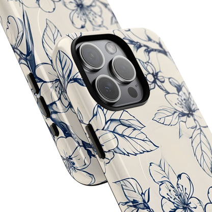 Blossom Sketch - Artistic Blue Floral - iPhone MagSafe Phone Case - Botanical Design