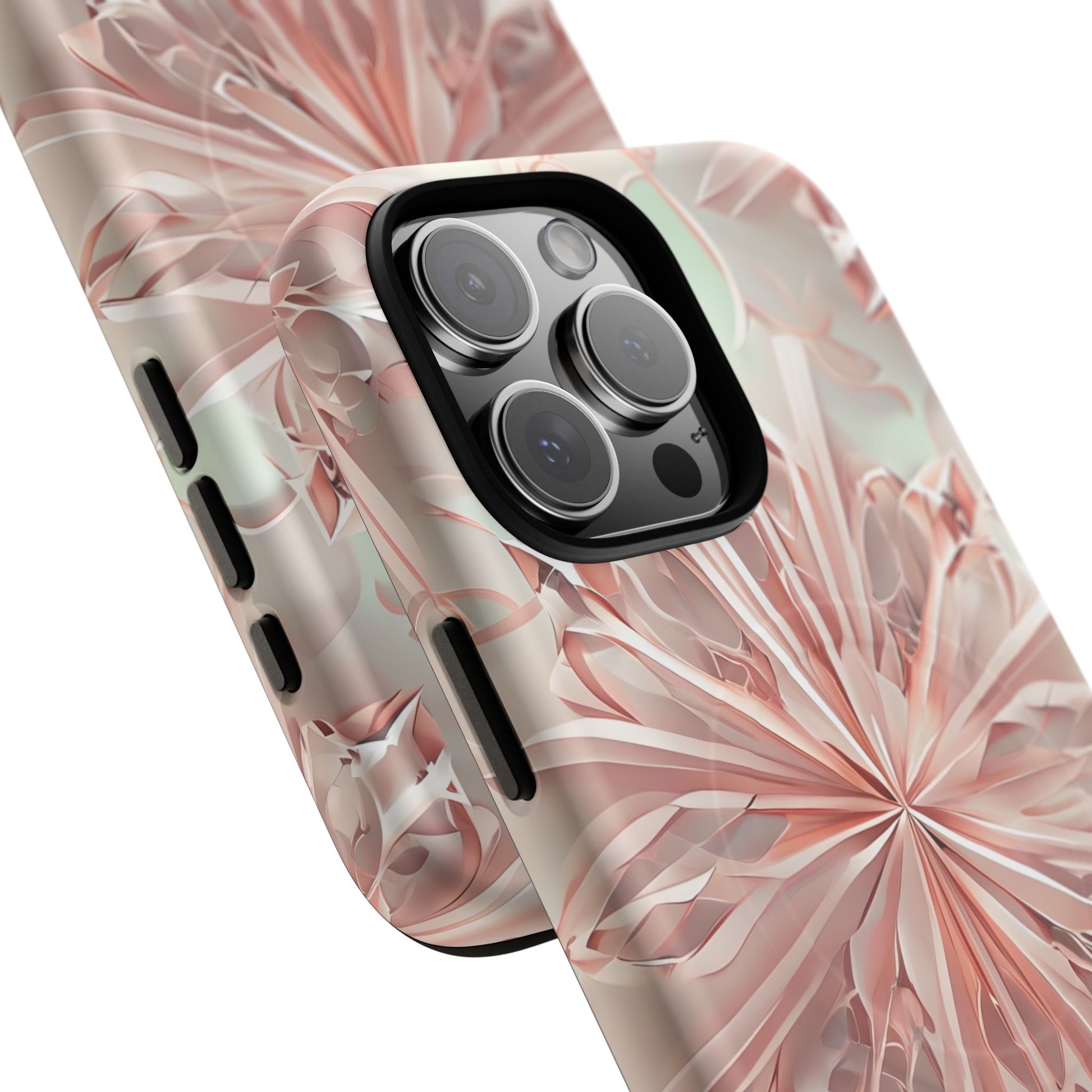 Blush Frost iPhone 16 Pro Max - Kaleidoscope Collection of MagSafe Compatible - Soft Pink Geometric Floral Design