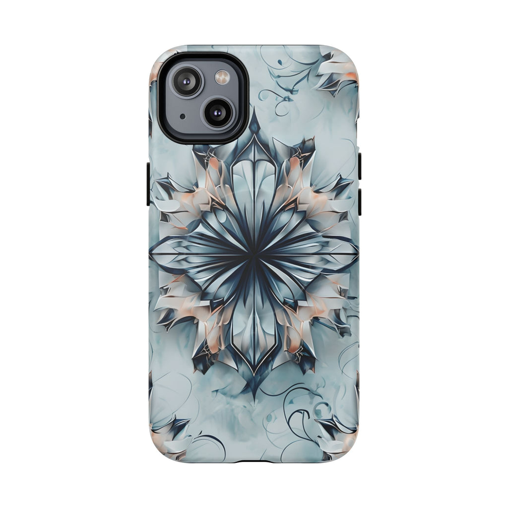 Indigo Mirage - Artistic Kaleidoscope Collection Artistic Floral - iPhone 14 Plus MagSafe Phone Case -Bold Indigo Symmetrical Design