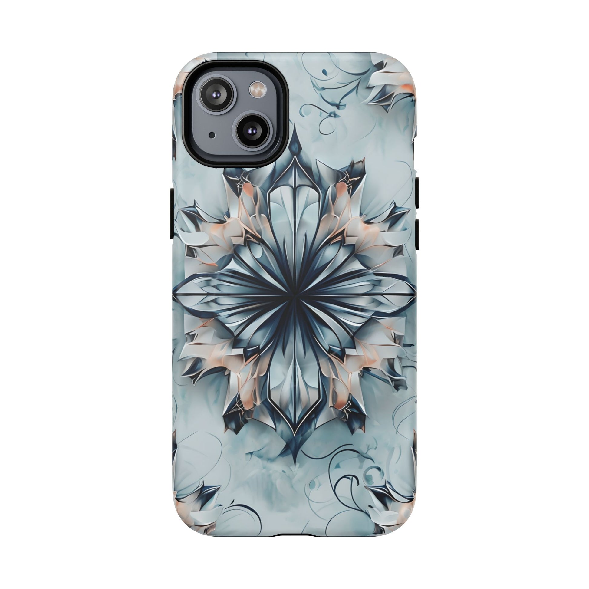 Indigo Mirage - Artistic Kaleidoscope Collection Artistic Floral - iPhone 14 Plus MagSafe Phone Case -Bold Indigo Symmetrical Design