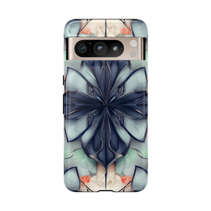 Midnight Mosaic blue geometric floral mosaic design Google Pixel phone case
