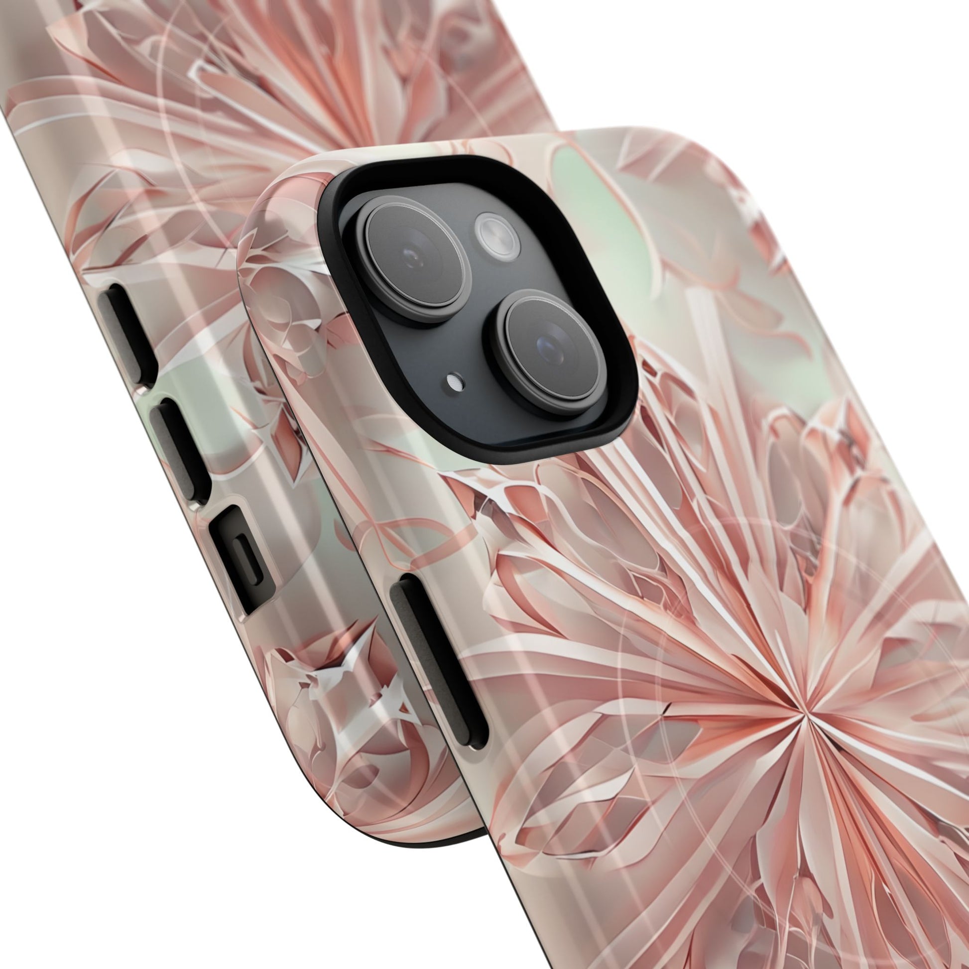 Blush Frost iPhone 15 - Kaleidoscope Collection of MagSafe Compatible - Soft Pink Geometric Floral Design