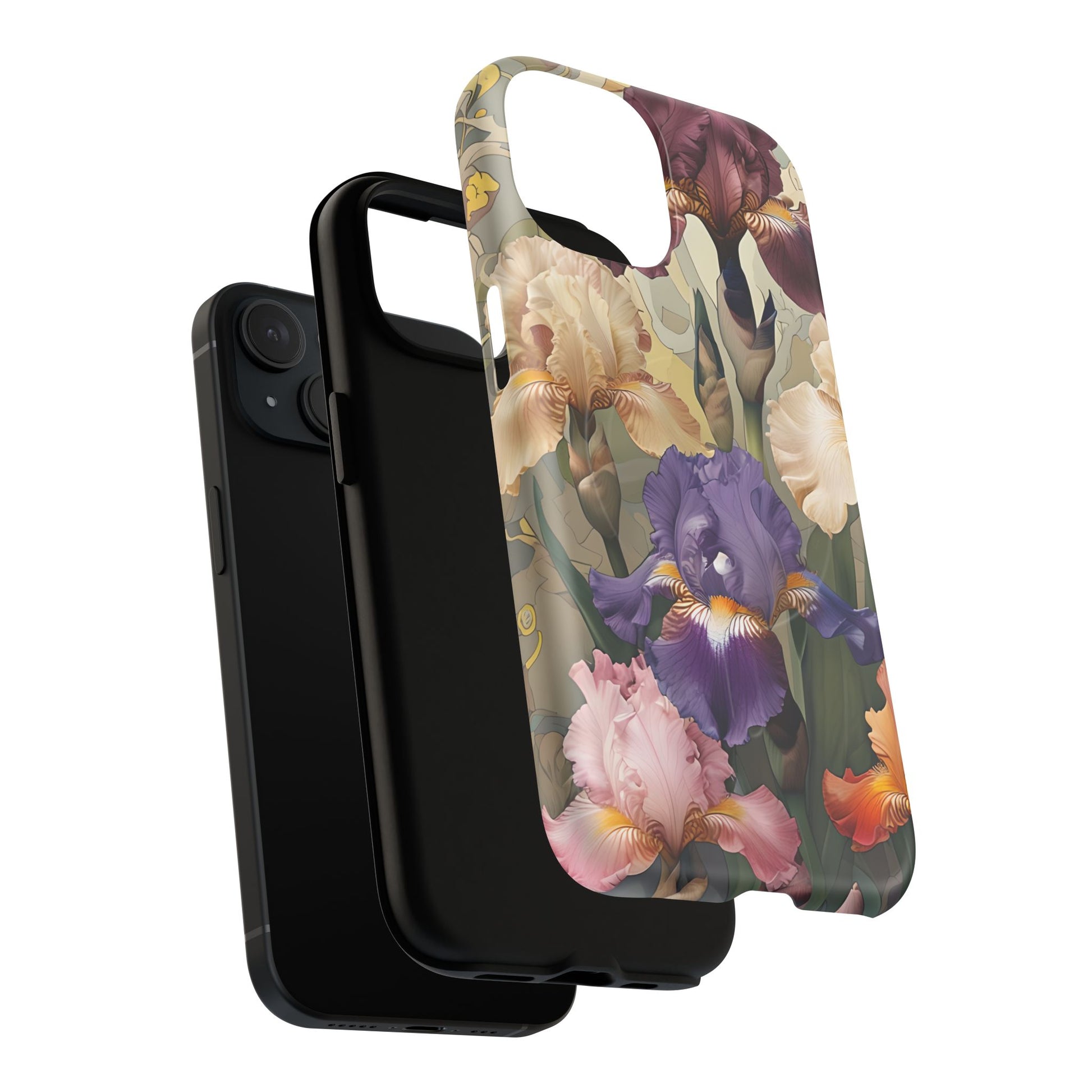 Iris Reverie - Elegant Painterly - iPhone 15 - MagSafe Compatible - Artistic Purple & Cream Iris Design