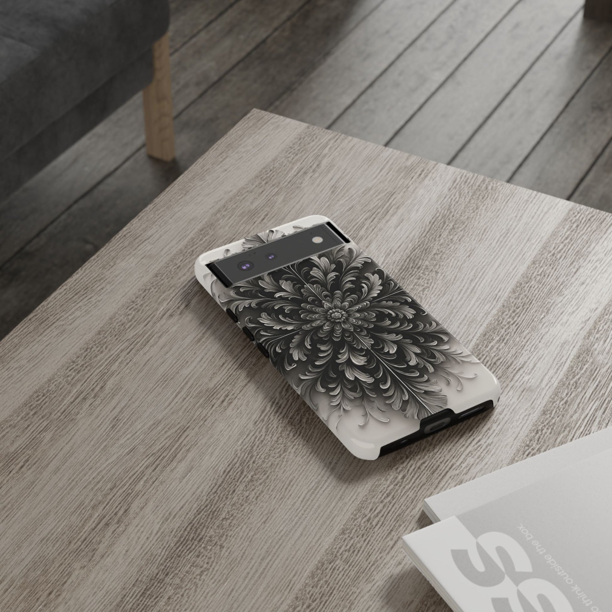 Obsidian Bloom - Elegant Black & White Google Pixel 6 Tough Phone Case - Intricate Mandala Flower Design