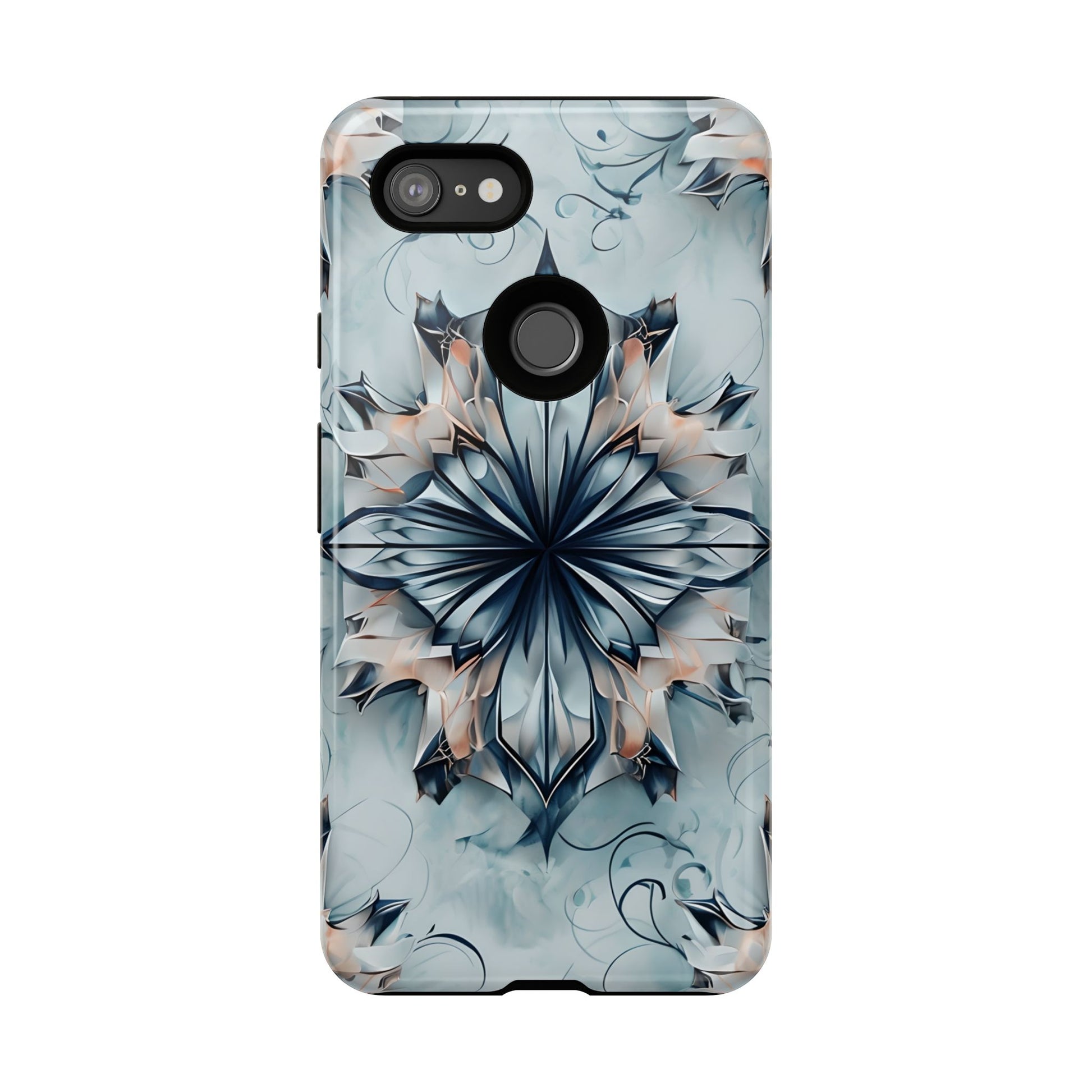 Indigo Mirage - Artistic Kaleidoscope Collection Artistic Floral - Google Pixel 3XL Tough Phone Case - Bold Indigo Symmetrical Design