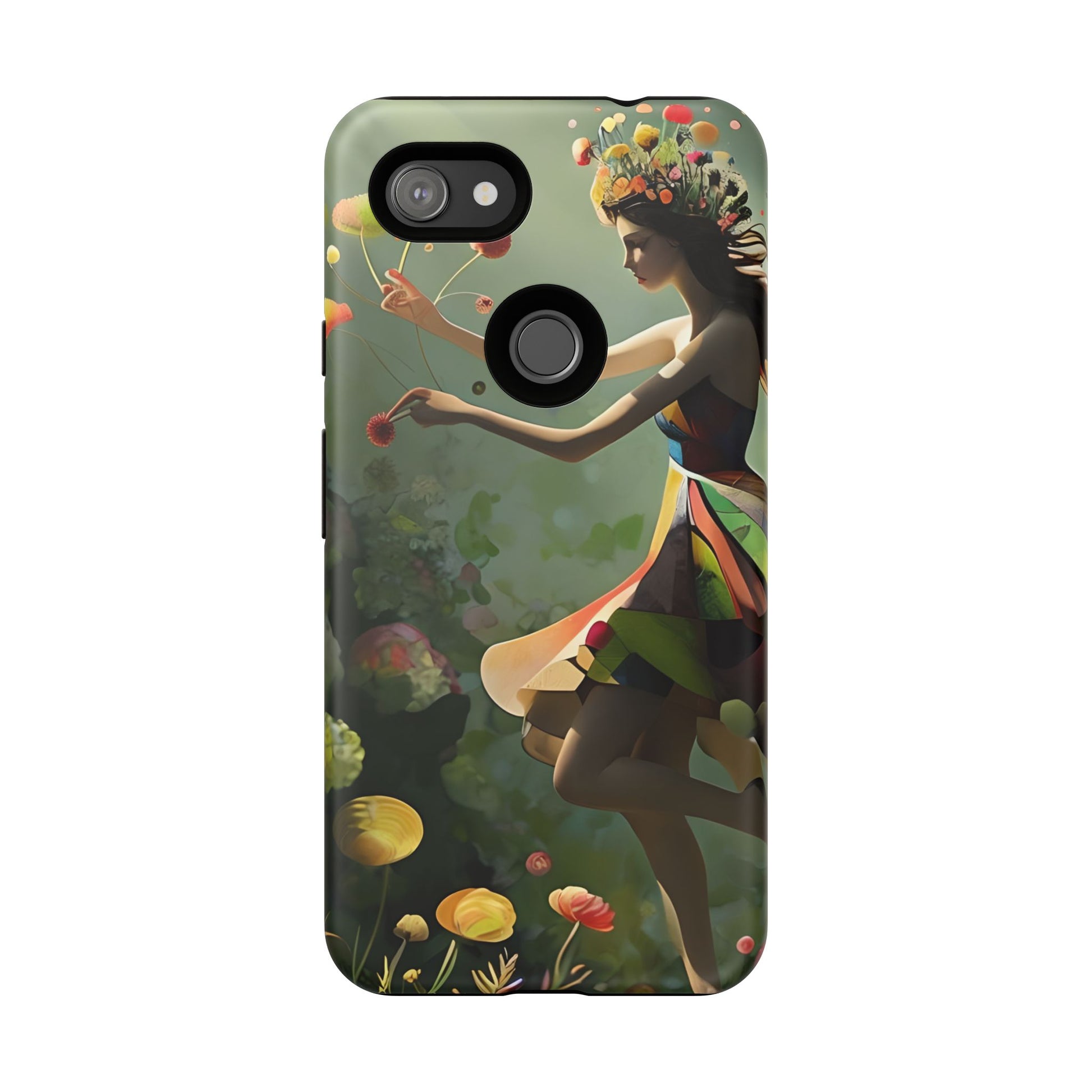 Dancing Wildflower Muse Google Pixel 3a XL Tough Case - Artistic Floral Fantasy Cover - Whimsical Nature-Inspired Protective Accessory